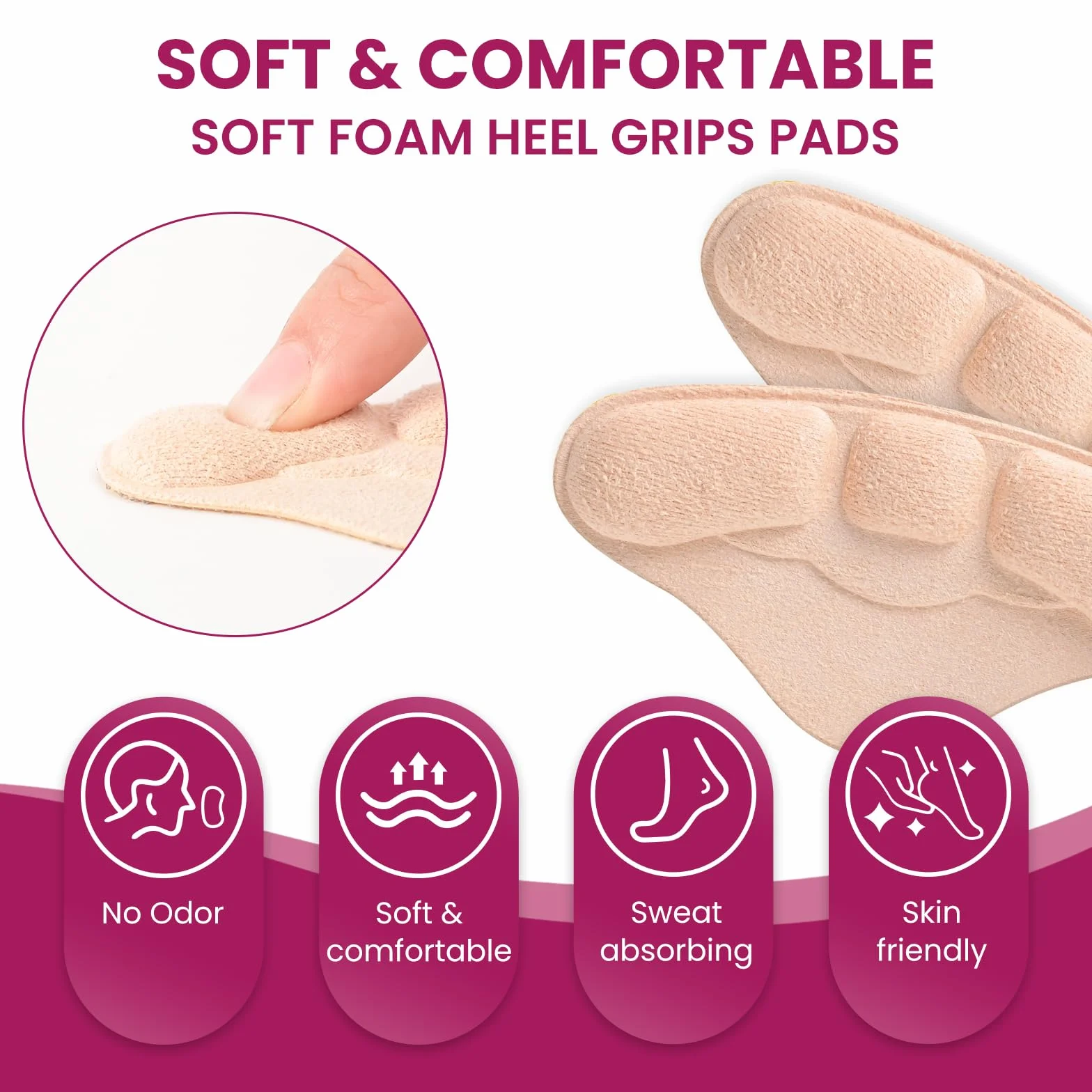 Welnove Protectores de Talón - 4 Pares Plantillas Antirozaduras Beige