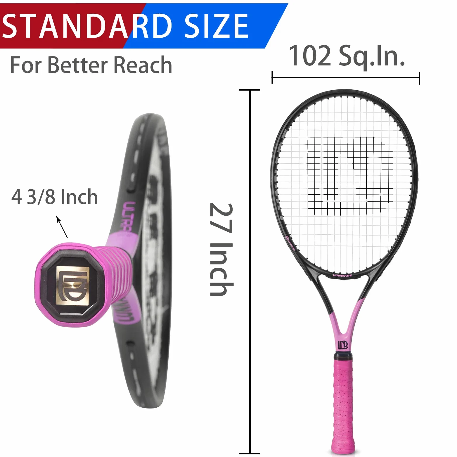 Raqueta de tenis para adultos, paquete de 2, duradera de 27 pulgadas, ligera, preencordada y regulable, adecuada para principiantes a jugadores intermedios