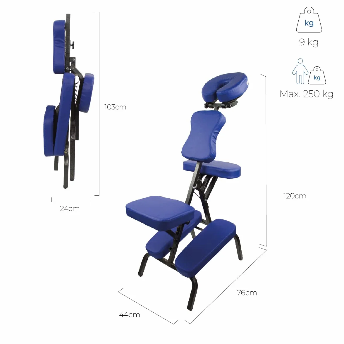 Mobiclinic Silla de Masaje Plegable Regulable 250kg