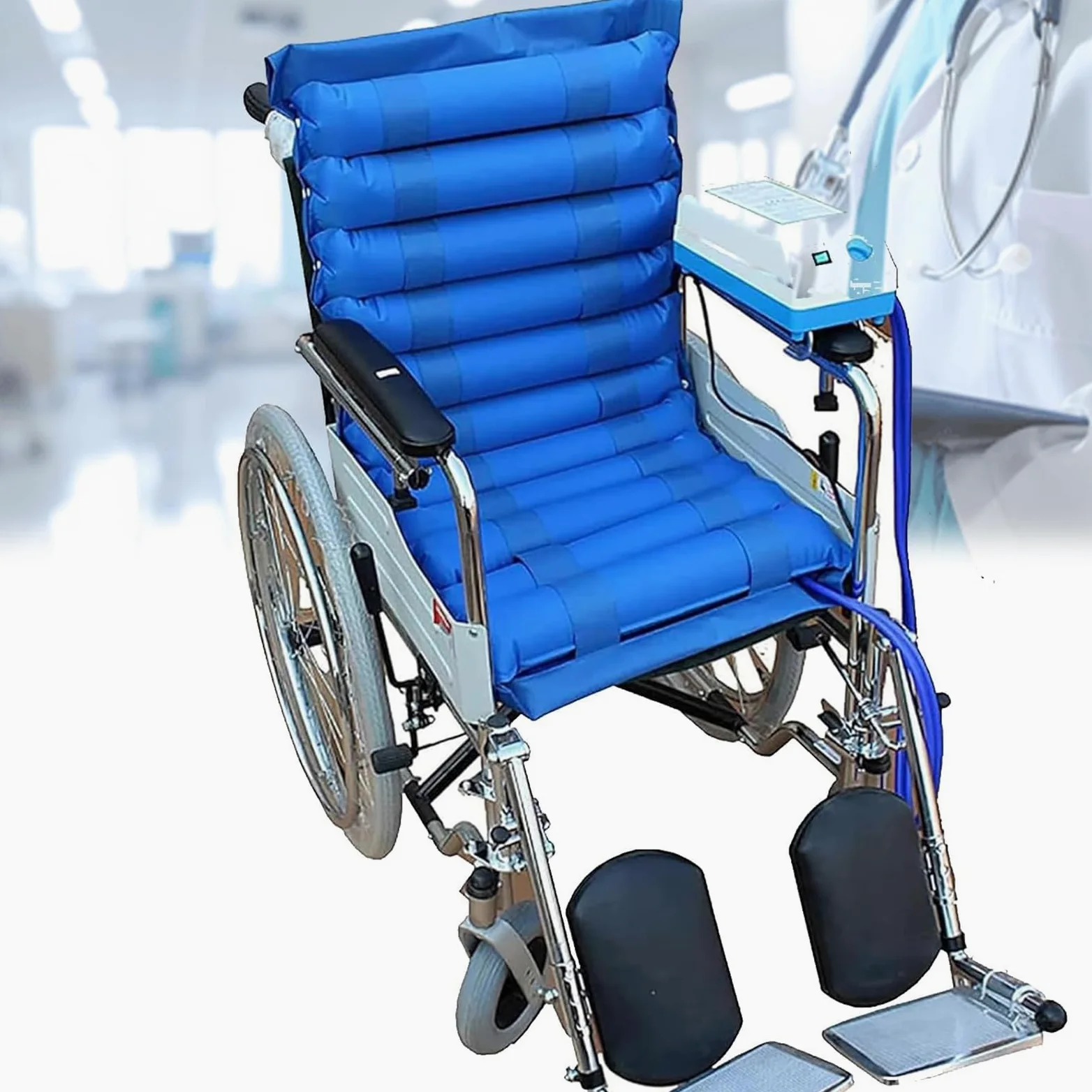 Cojín Inflable Para Silla De Ruedas, Colchón De Aire De Presión Alterna Con Bomba Eléctrica De Presión Variable Y 11 Bandas De Gas, Impermeable Y Ultrasilencioso, Para La Circulación Sanguínea.