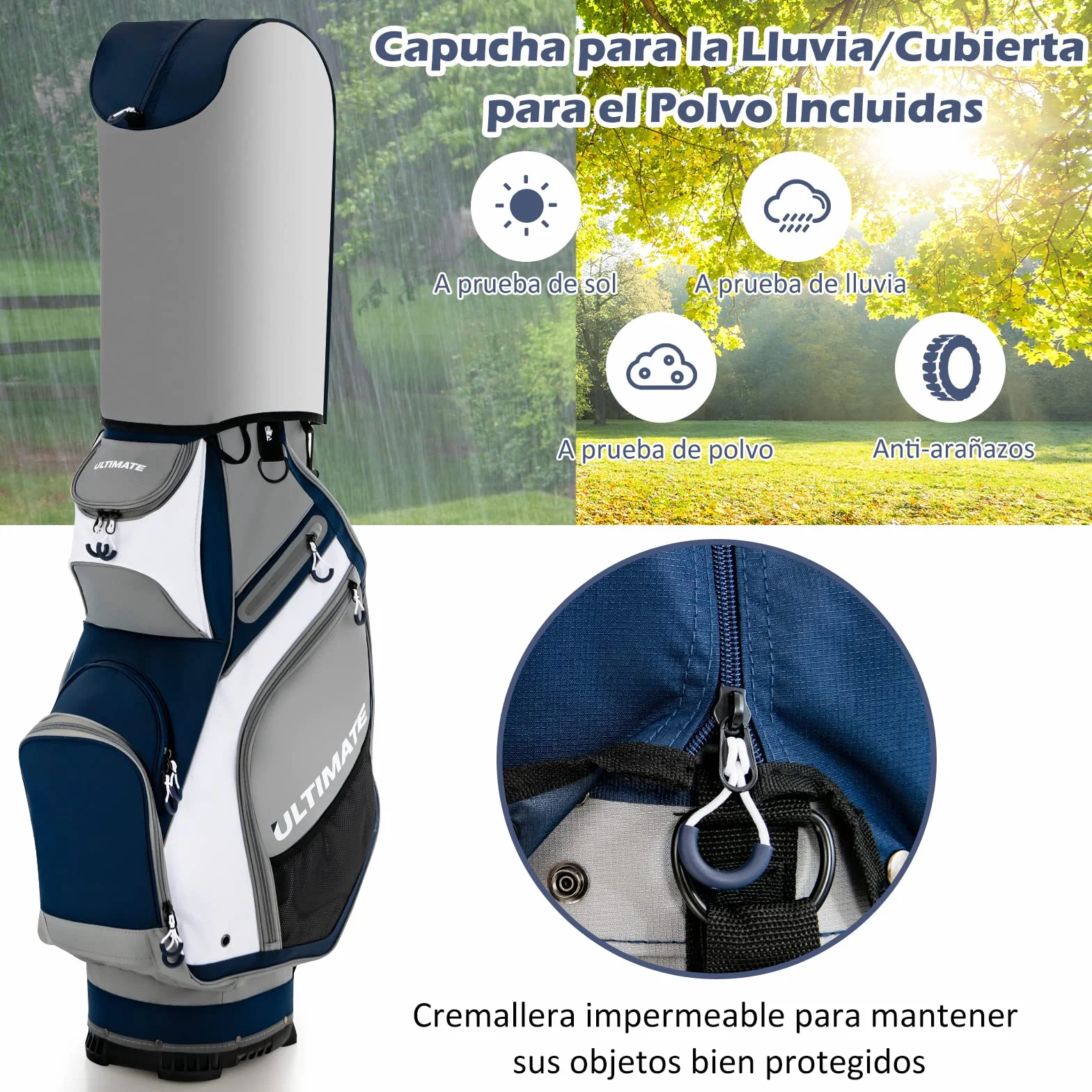 COSTWAY Bolsa Golf con 14 Palos, Bolsa de Carro de Golf Ligera y Portátil, 7 Bolsillos con Cremallera, Capucha para Lluvia, Cart Bag, Soporte para Paraguas, Unisex Adulto