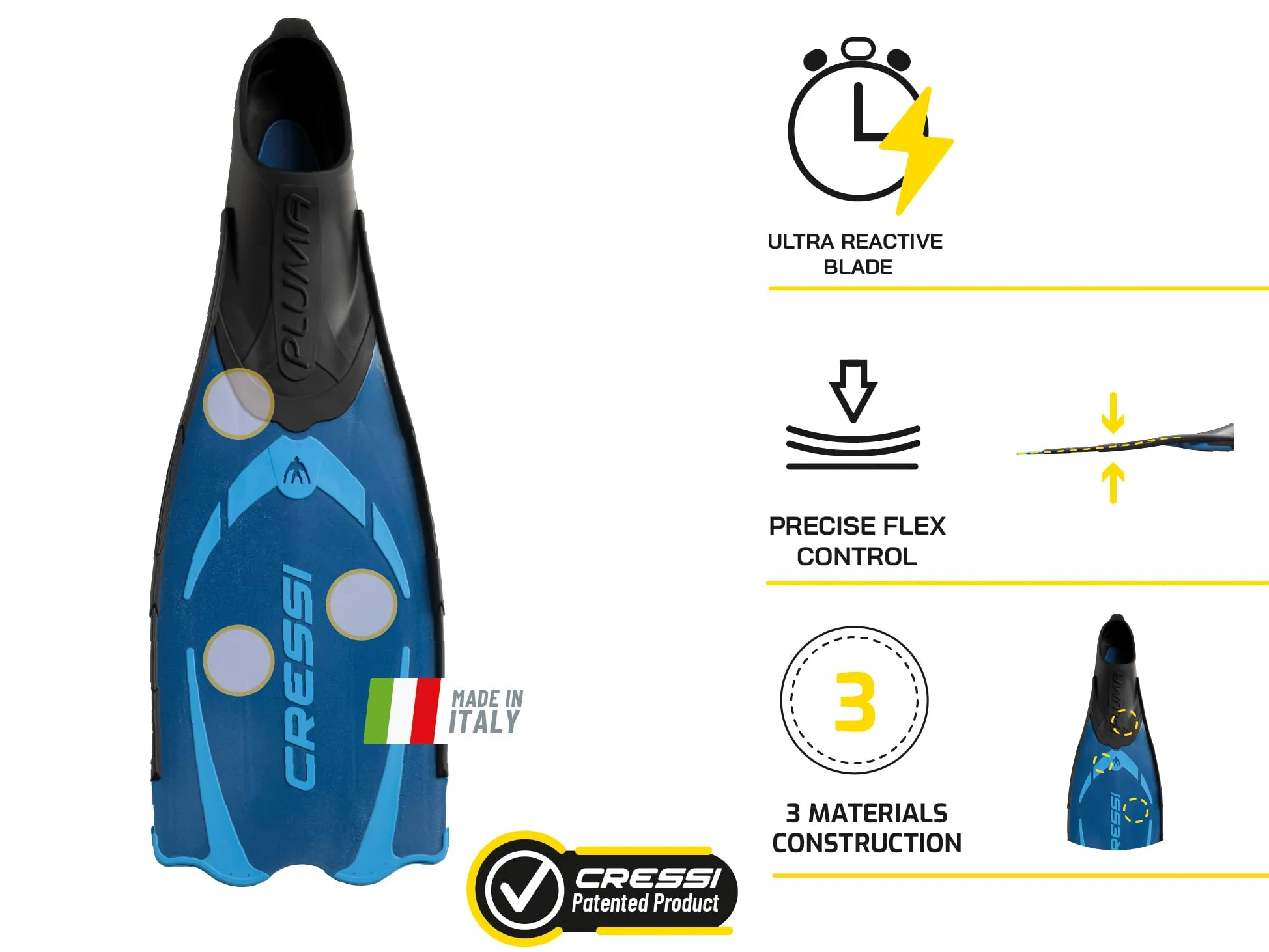 Cressi Pluma Fins - Aletas Unisex Buceo, apnea, esnórquel, para Adultos