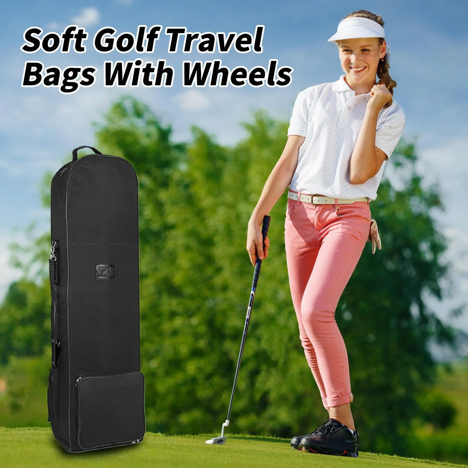 Bolsa de Viaje para Palos de Golf, Bolsa de Golf para aerolíneas – Bolsa Plegable de Gran Capacidad para Accesorios Deportivos con Ruedas para Gimnasio, Camping, Viajes, Viajes, mochileros