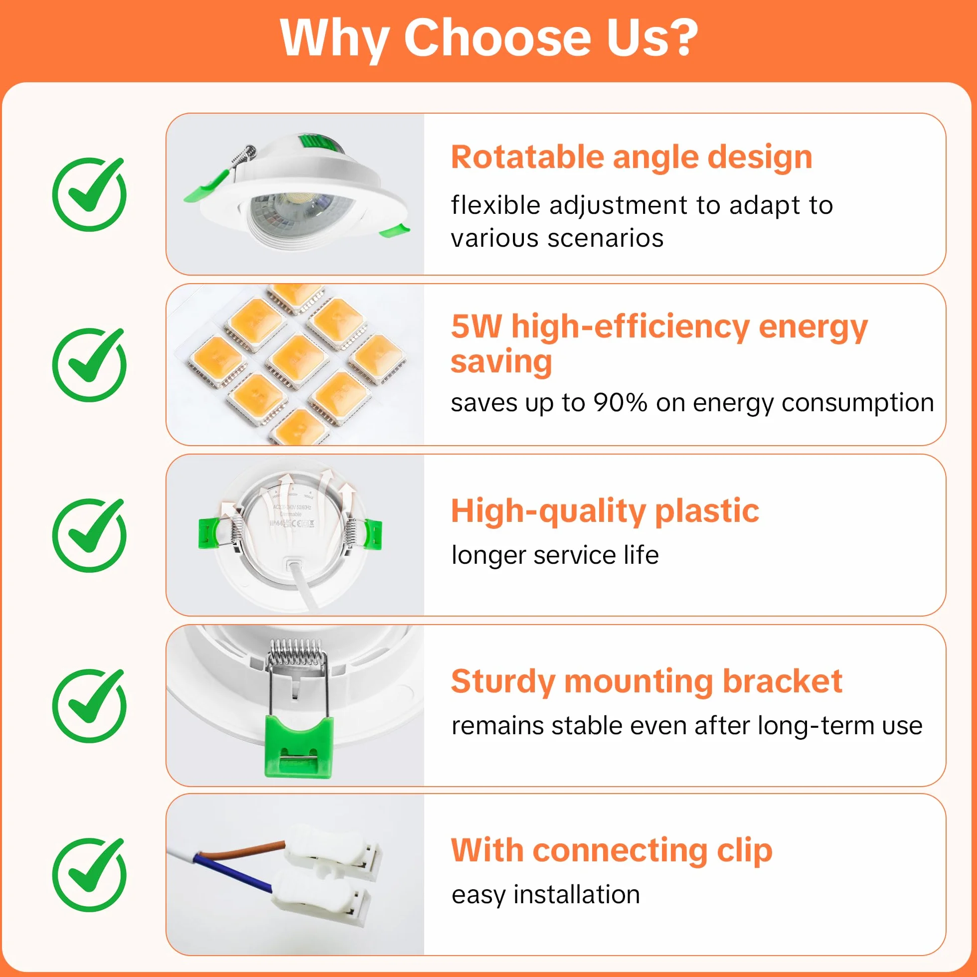 Downlight LED Techo Regulable 230V 5W 500LM IP44 Blanco Cálido Neutro Frío Corte 68-80mm 3 Pack