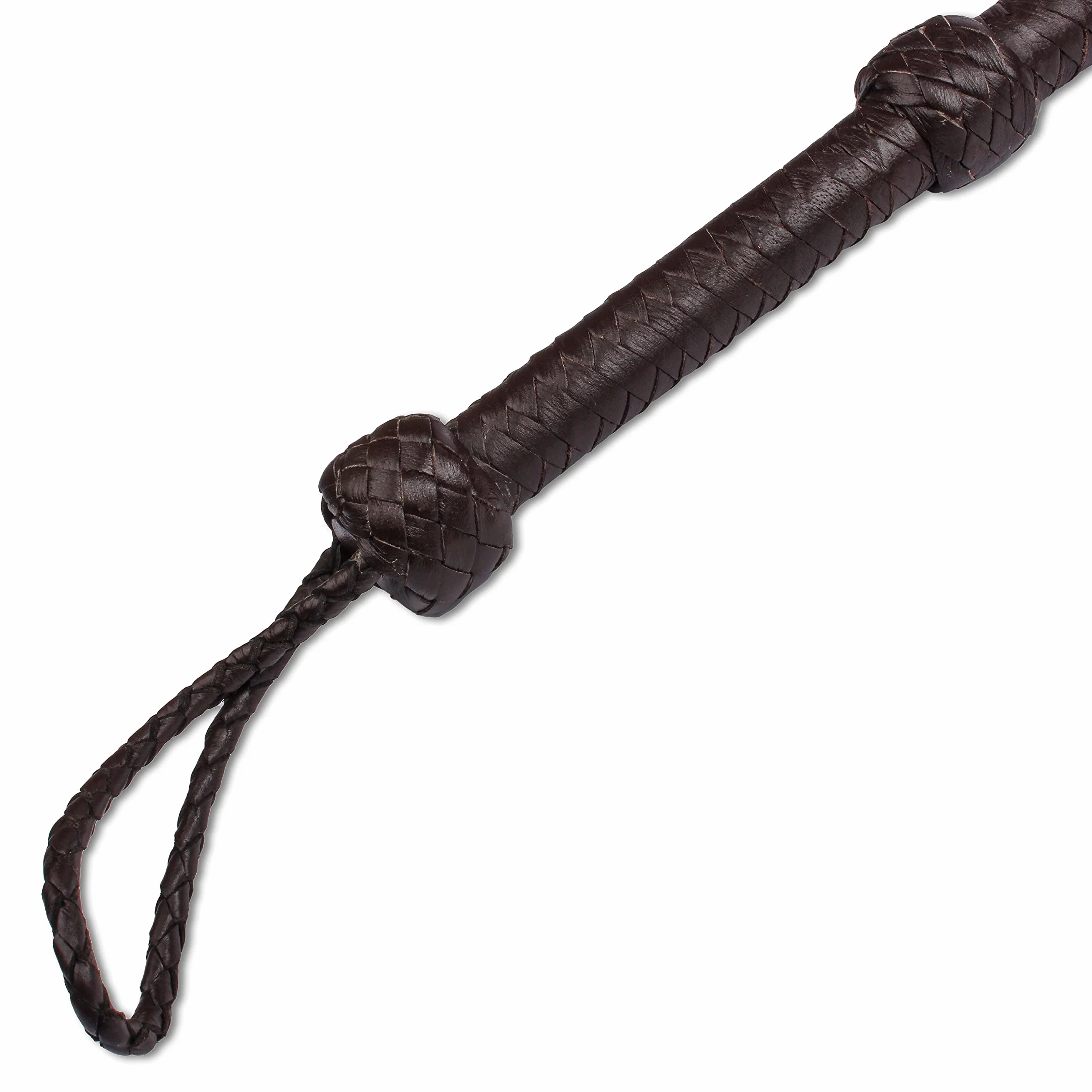 Indiana Jones - Látigo de cuero vacuno real negro y marrón, mango fuerte y bien equilibrado para sonido de agrietamiento con 5 galletas adicionales (marrón, 4 pies - 8 unidades)