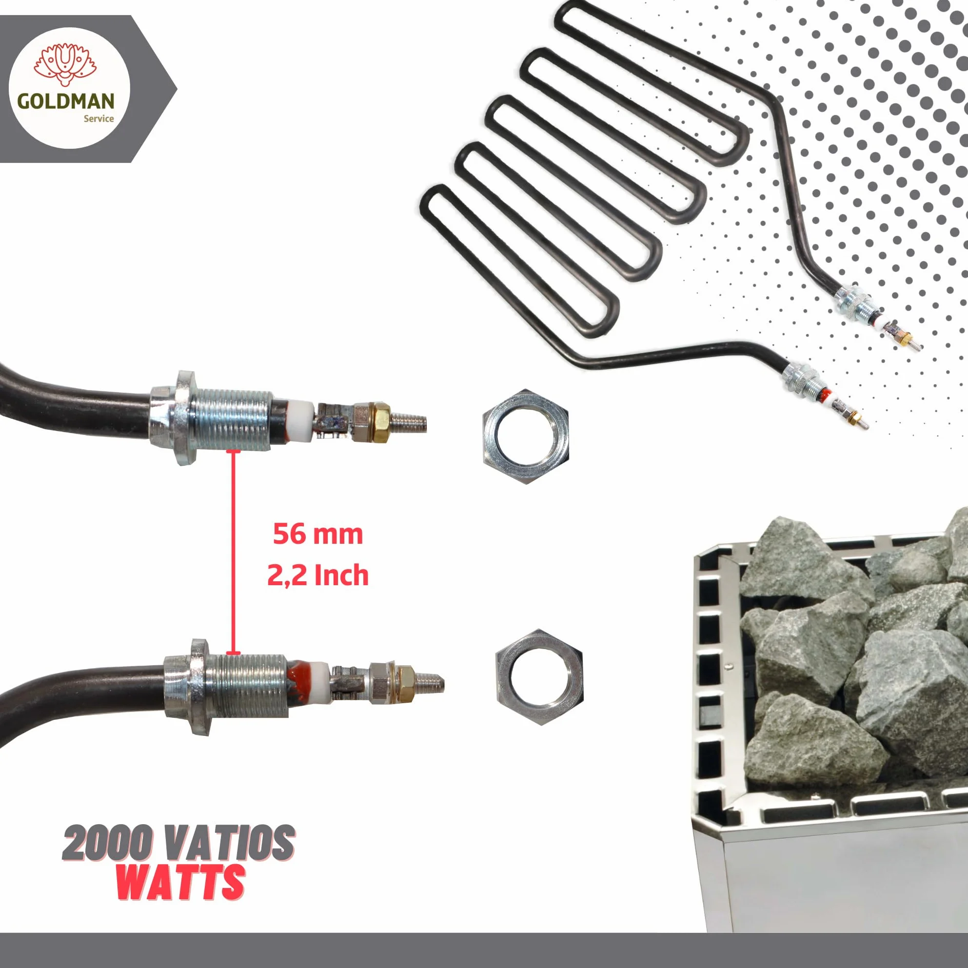 Resistencia para Estufa de Sauna 2000W 375x224mm Recambio Compatible