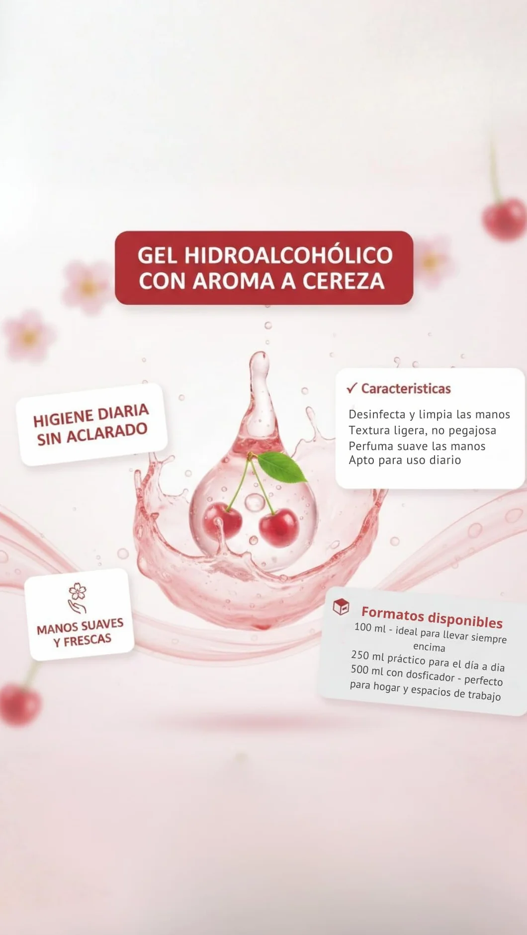 Gel Hidroalcohólico Lavanya Aroma Cereza 500 ml con Dosificador – Antibacterial Manos