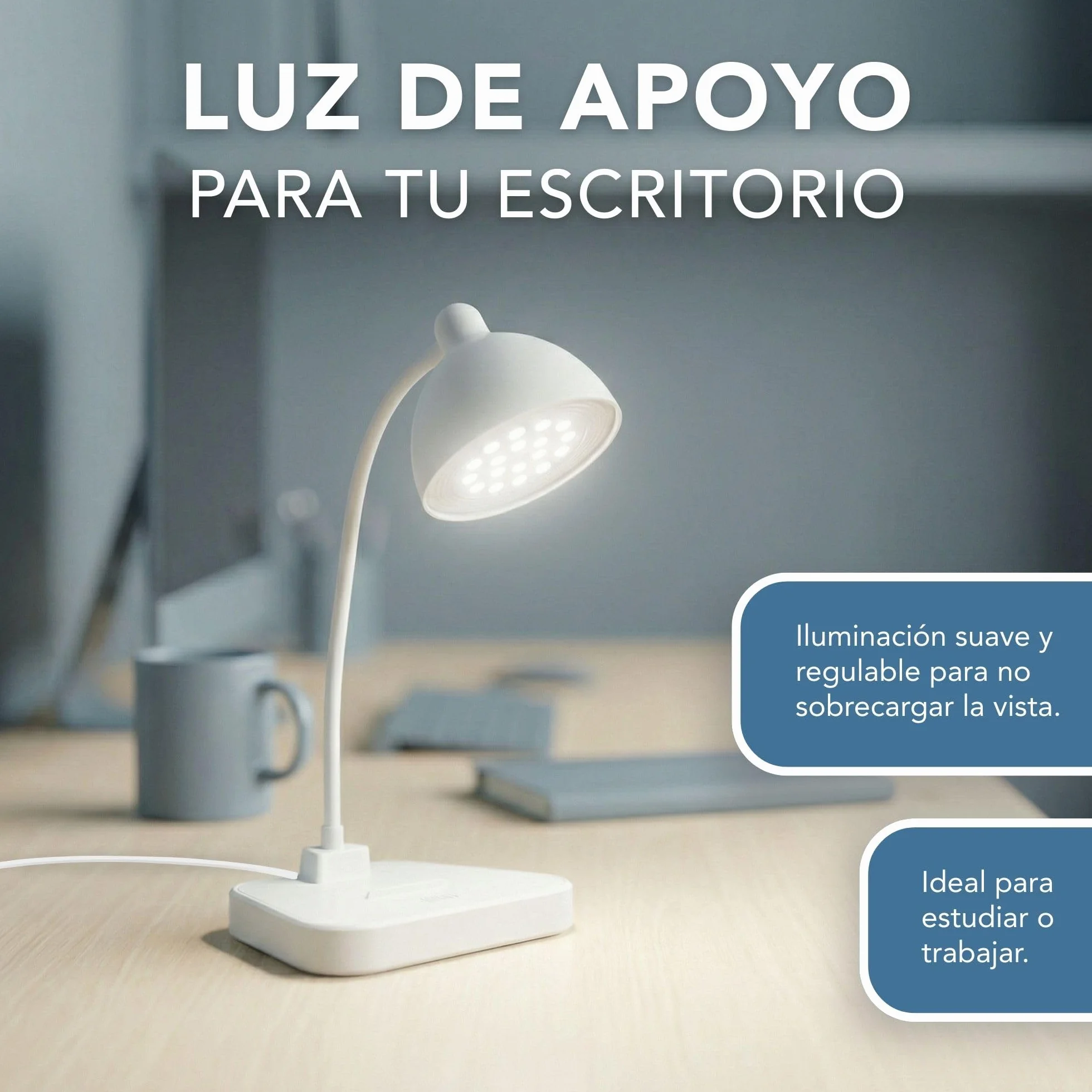 Flexo LED de Escritorio Antifatiga Ocular, Brillo Regulable, Cuello de Cisne Flexible