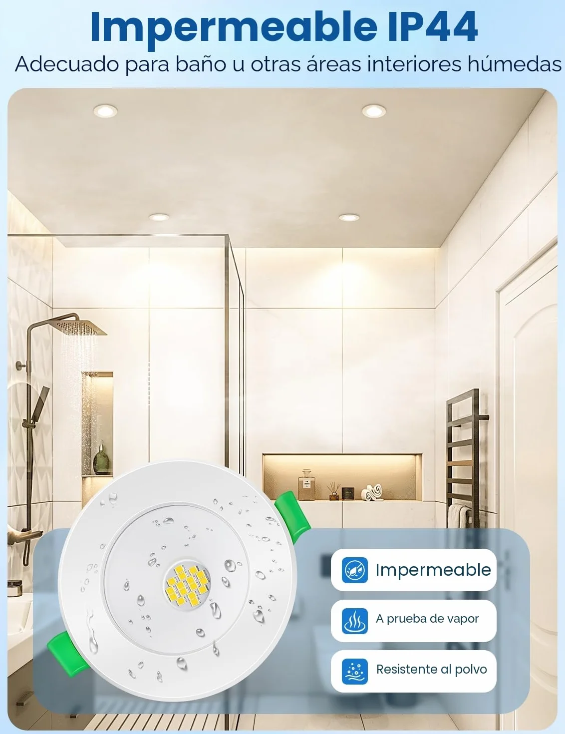 Focos LED Empotrables Techo 5W 4000K 800lm Blanco Neutro 230V IP44 No Regulable Corte Ø68-80mm