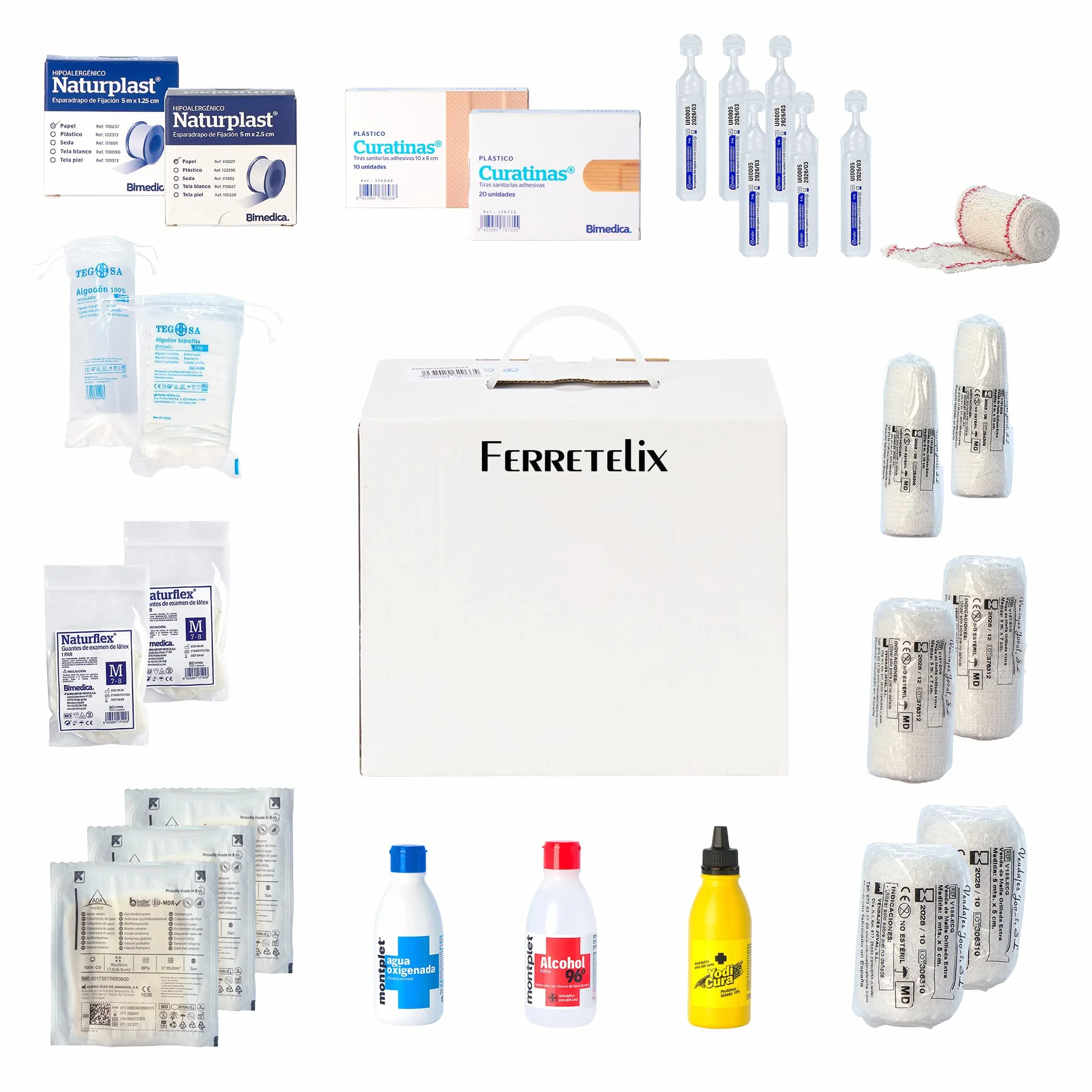 Ferretelix® Kit Reposicion Armario Maletin Botiquin Primeros Auxilios Homologados CE Fabricado en España