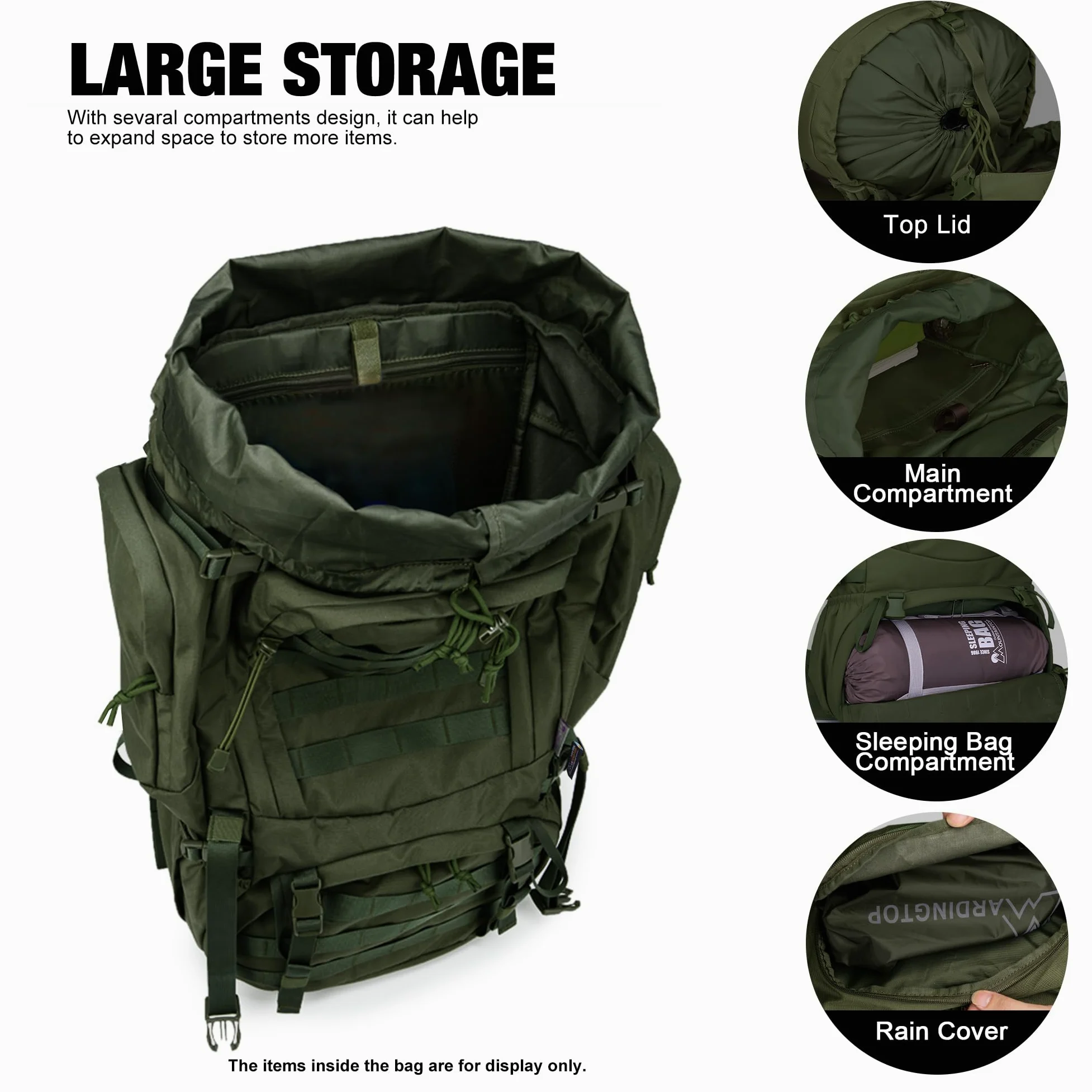 Mardingtop Mochila Táctica 60 Litros con Protector de Lluvia Trekking Expandible Aire Libre Senderismo Viaje Acampar