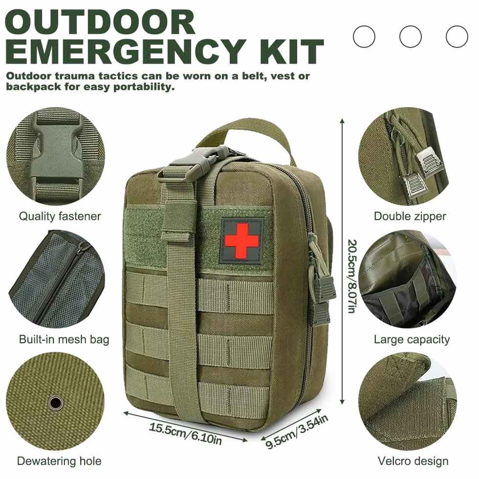 Botiquin de Primeros Auxilios Militar, 19 Variedades, 61 Piezas Kit Primeros Auxilios Militar, First Aid Kit para El Hogar, El Automóvil, La Escuela, Acampar Al Aire Libre