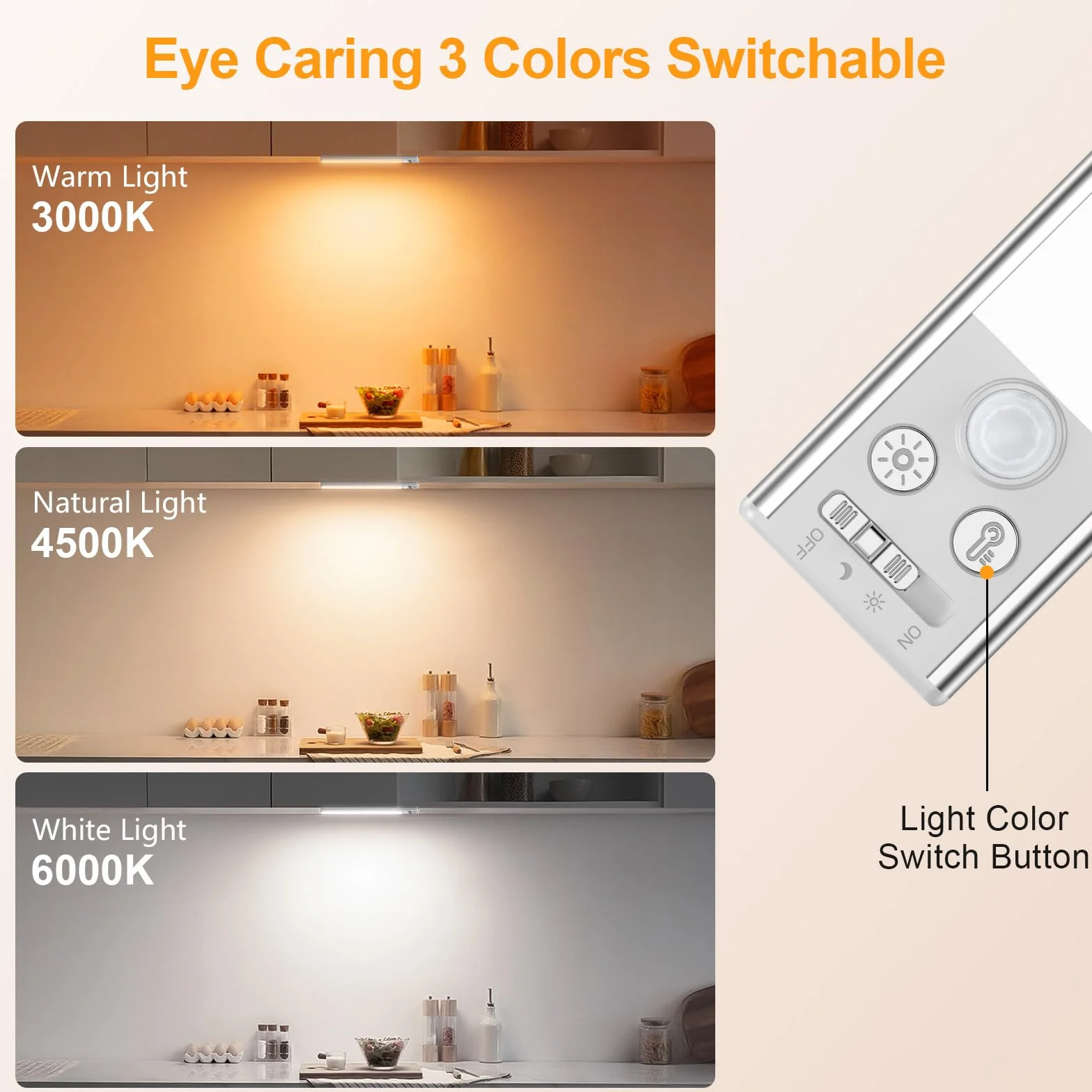 Gritin Luz de Armario Recargable 26CM Superbrillantes Luces Cocina 3 Colores 5 Niveles de Brillo Sensor Movimiento 2 Pack