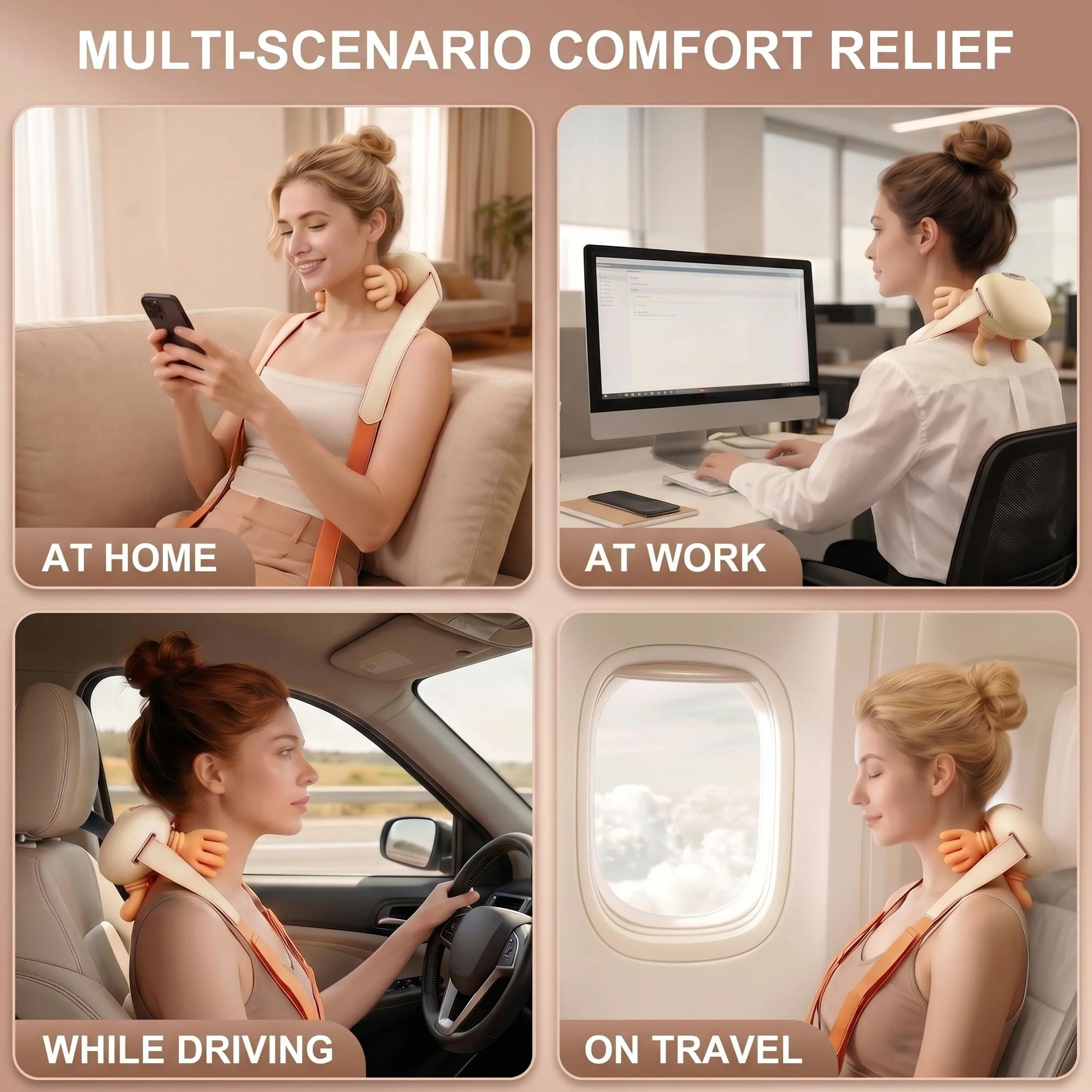 Masajeador Cervical Recargable USB, 3 Intensidades 2 Niveles Calor 40-45°C, Inalámbrico