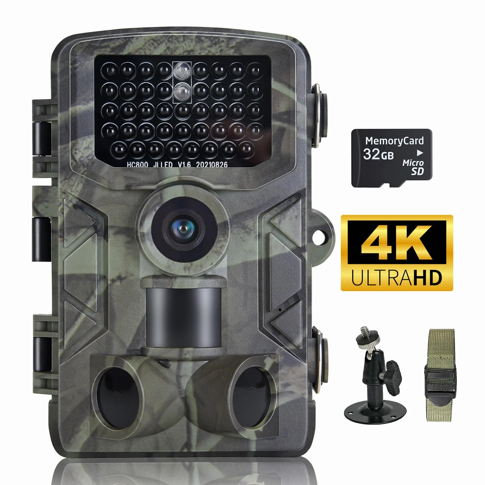 Camara Caza 50MP 4K, Camara Fototrampeo con Sensor de Movimiento, Cámara de Caza Nocturna Impermeable IP65, Visión Nocturna hasta 25m, Micro SD 32GB (HC808A)