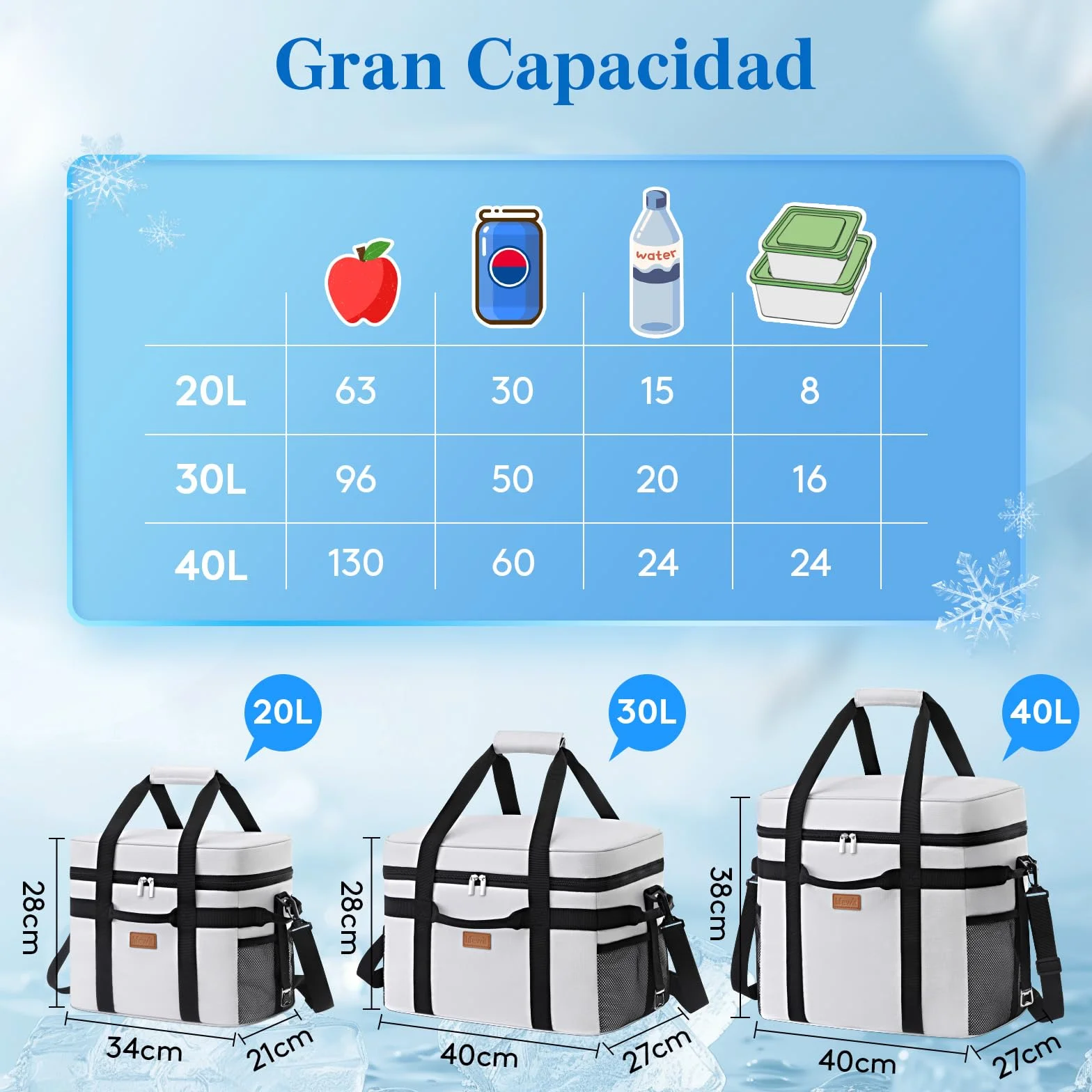 Lifewit Nevera Portatil, Bolsa Termica Grande, Cooler Bag Plegable con múltiples asas, Bolsa Nevera Porta Alimentos para Hombre Mujer, Porta Alimentos para Picnic, Camping, Barbacoa, Gris Seda, 30L