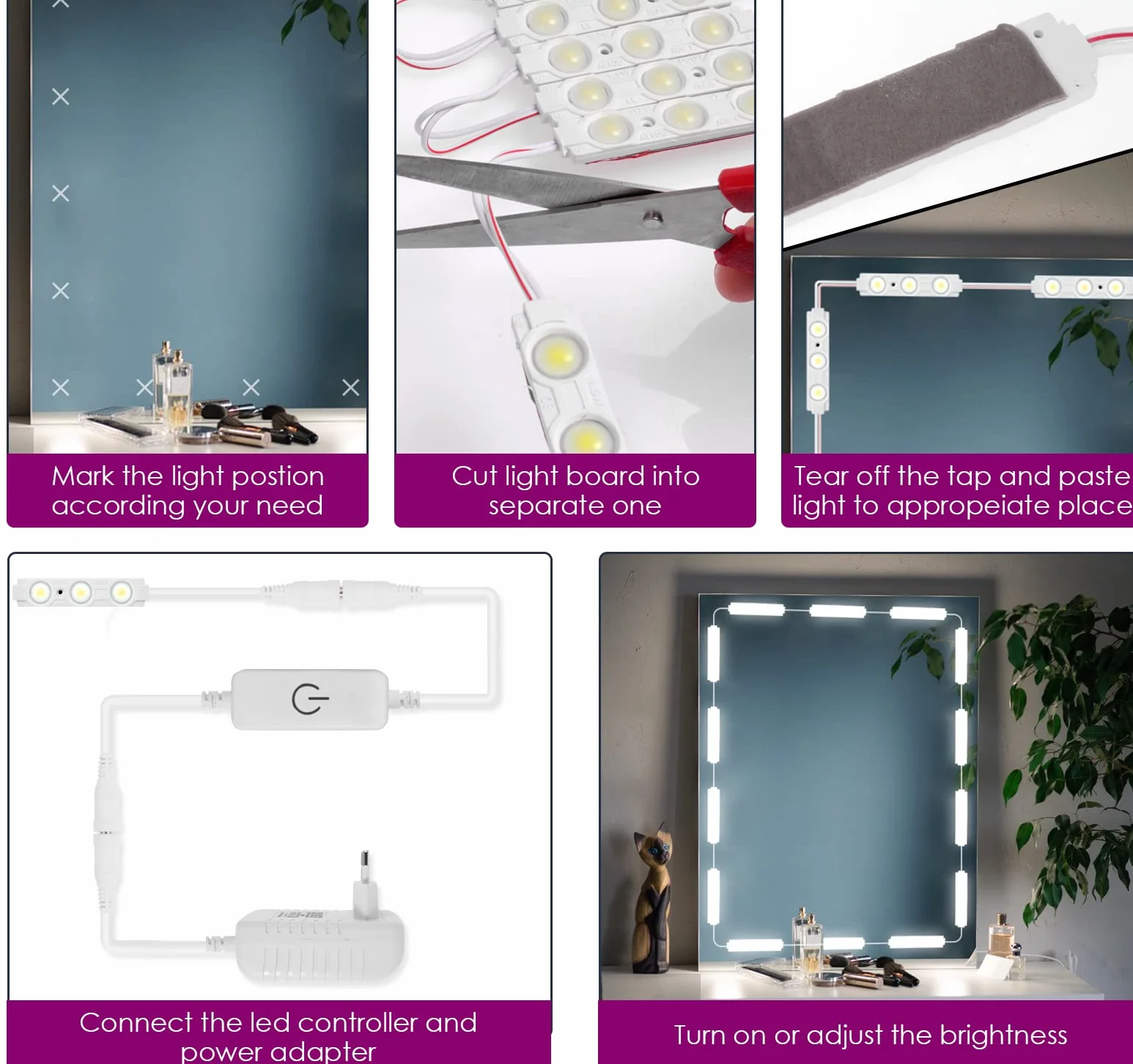 Viugreum Luces LED de Espejo, Luces de Camerino, Lámpara para Espejo de Maquillaje, 60 Bombillas LED