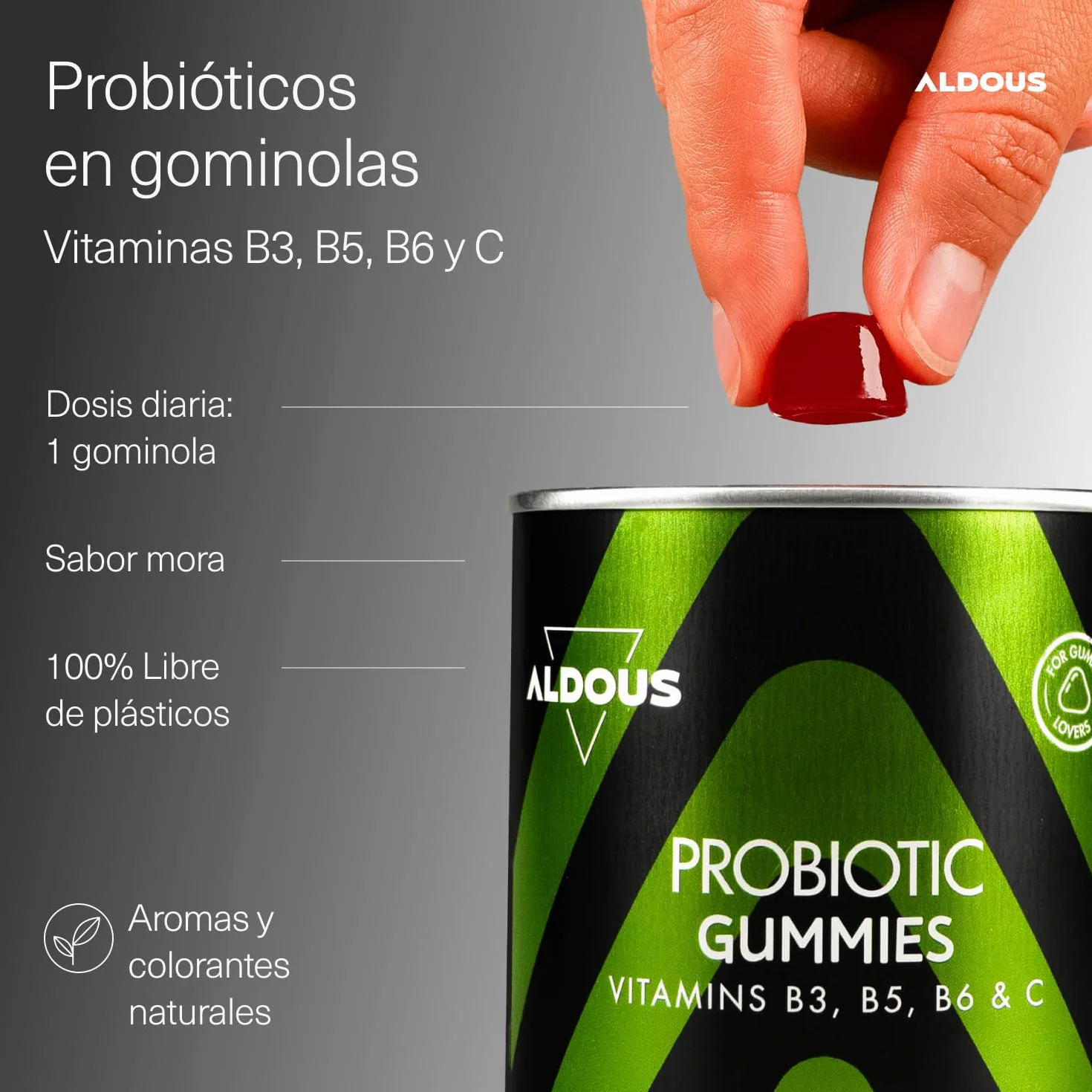 ALDOUS Probióticos Intestinales Gominolas 120 Gummies Sabor Natural Mora Flora Intestinal Bifidobacterium Lactobacillus