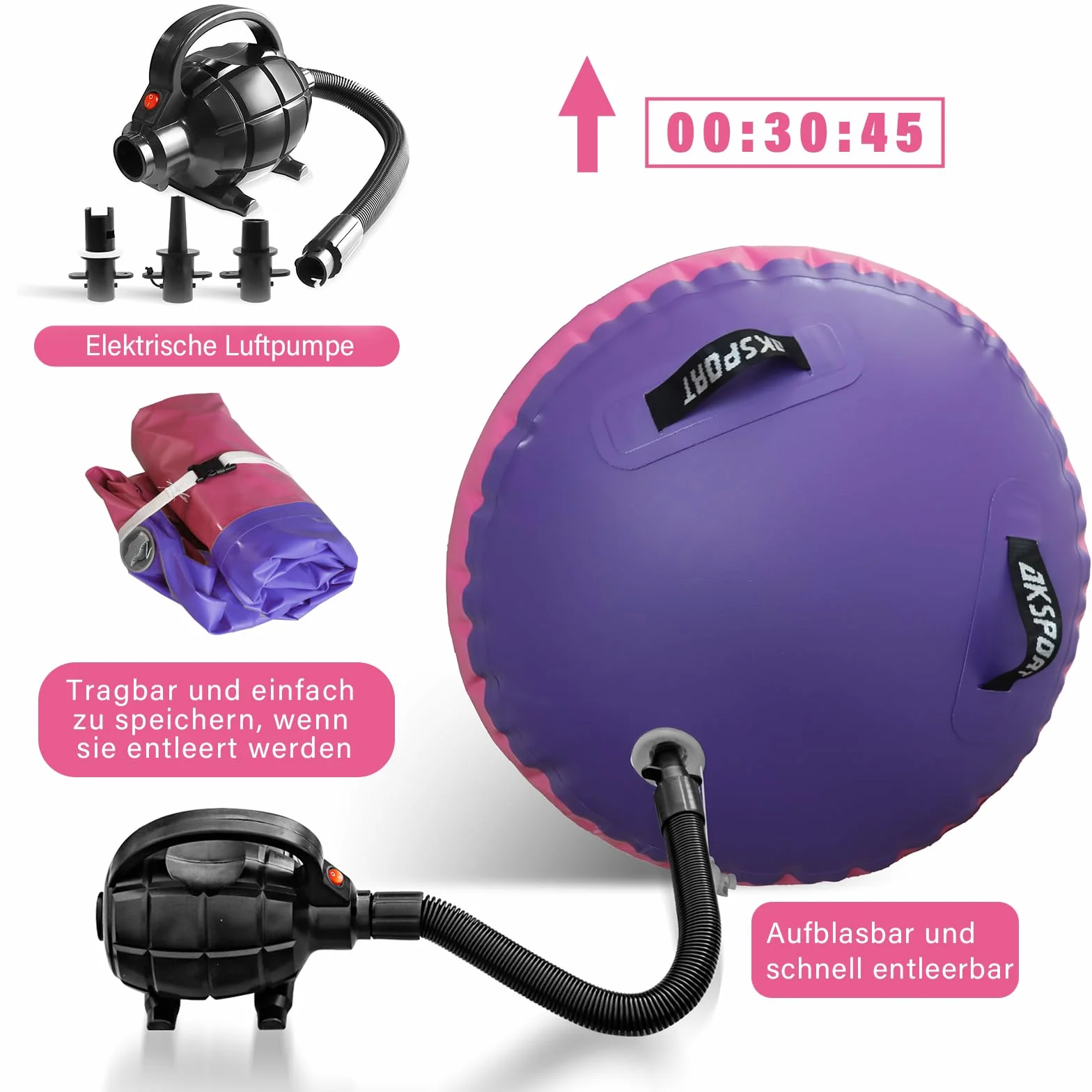 AKSPORT Air Roller Yoga Roller Inflable Air Barrel Gymnastics con Bomba de Aire
