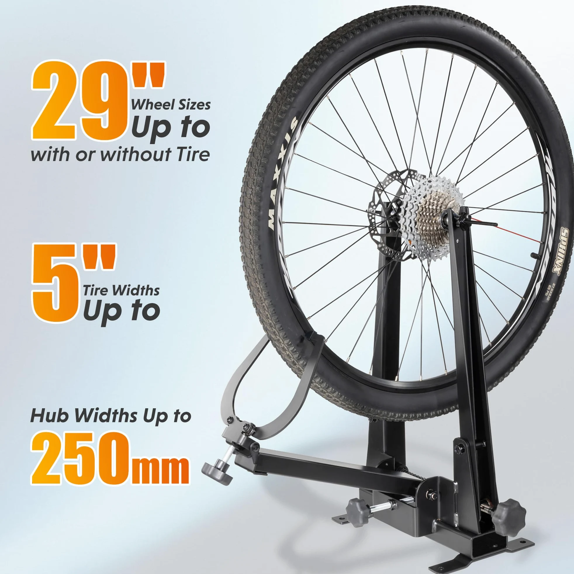 CyclingDeal Soporte de reparación de ruedas de bicicleta | Ancho de neumático de hasta 5 pulgadas | Soporte de reparación de ruedas de bicicleta resistente y herramienta de mantenimiento para el