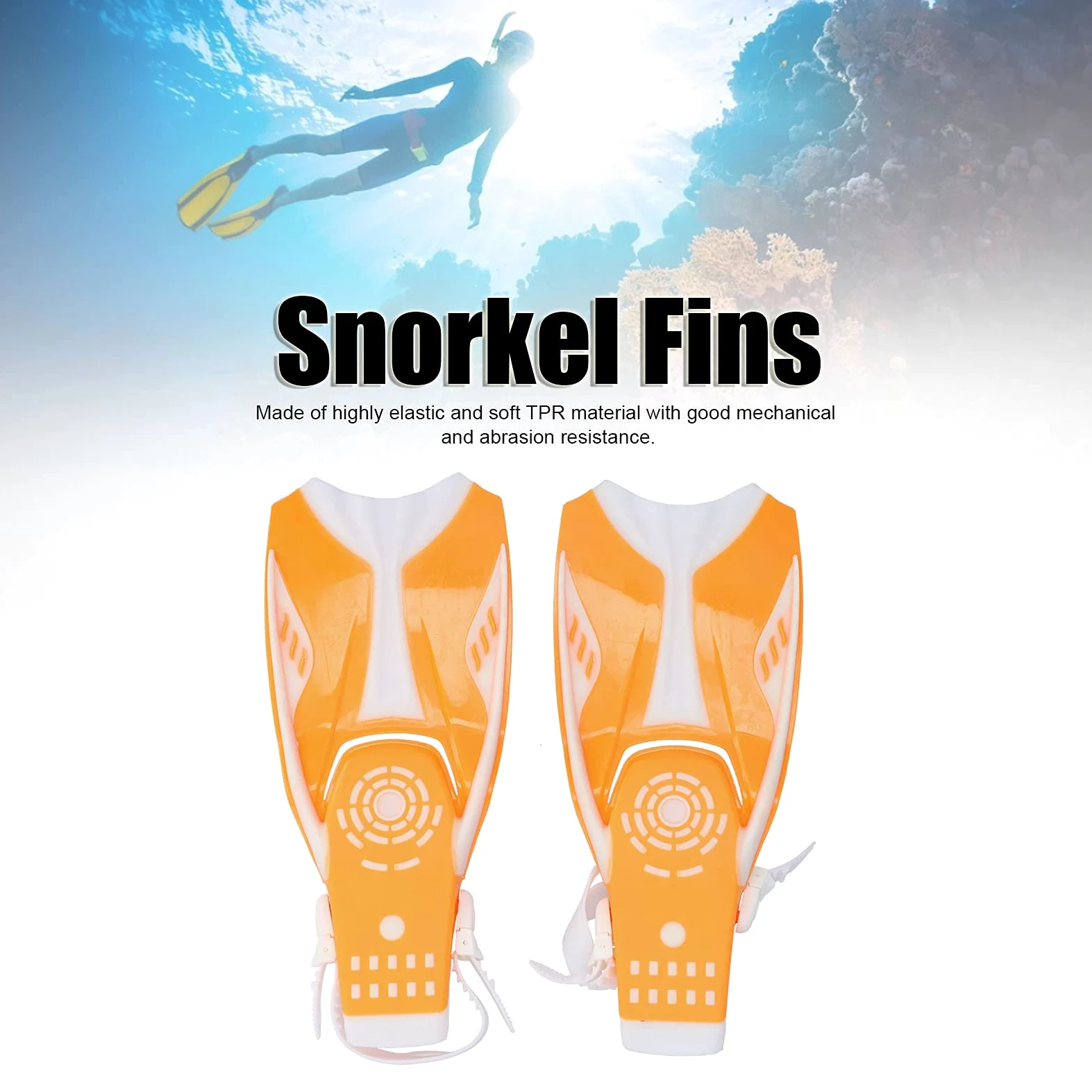 Aletas de Snorkel de Hoja Larga con diseño de talón Abierto para Uso en el océano y la Piscina, cómodas Aletas de natación Ajustables con Orificios de Drenaje para una