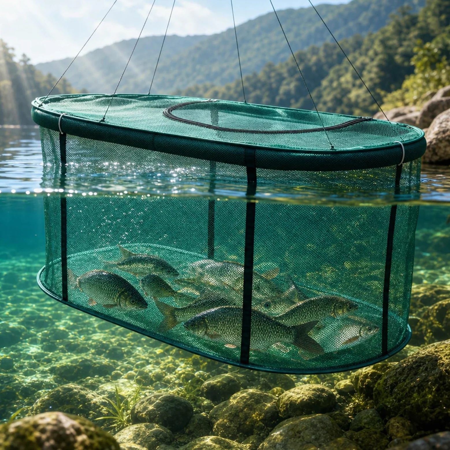 Jaulas de Red para acuicultura en estanques, Gran Resistencia | Flotantes y plegables, malla de 3 mm de grosor, ideales para la cría en estanques y la pesca deportiva
