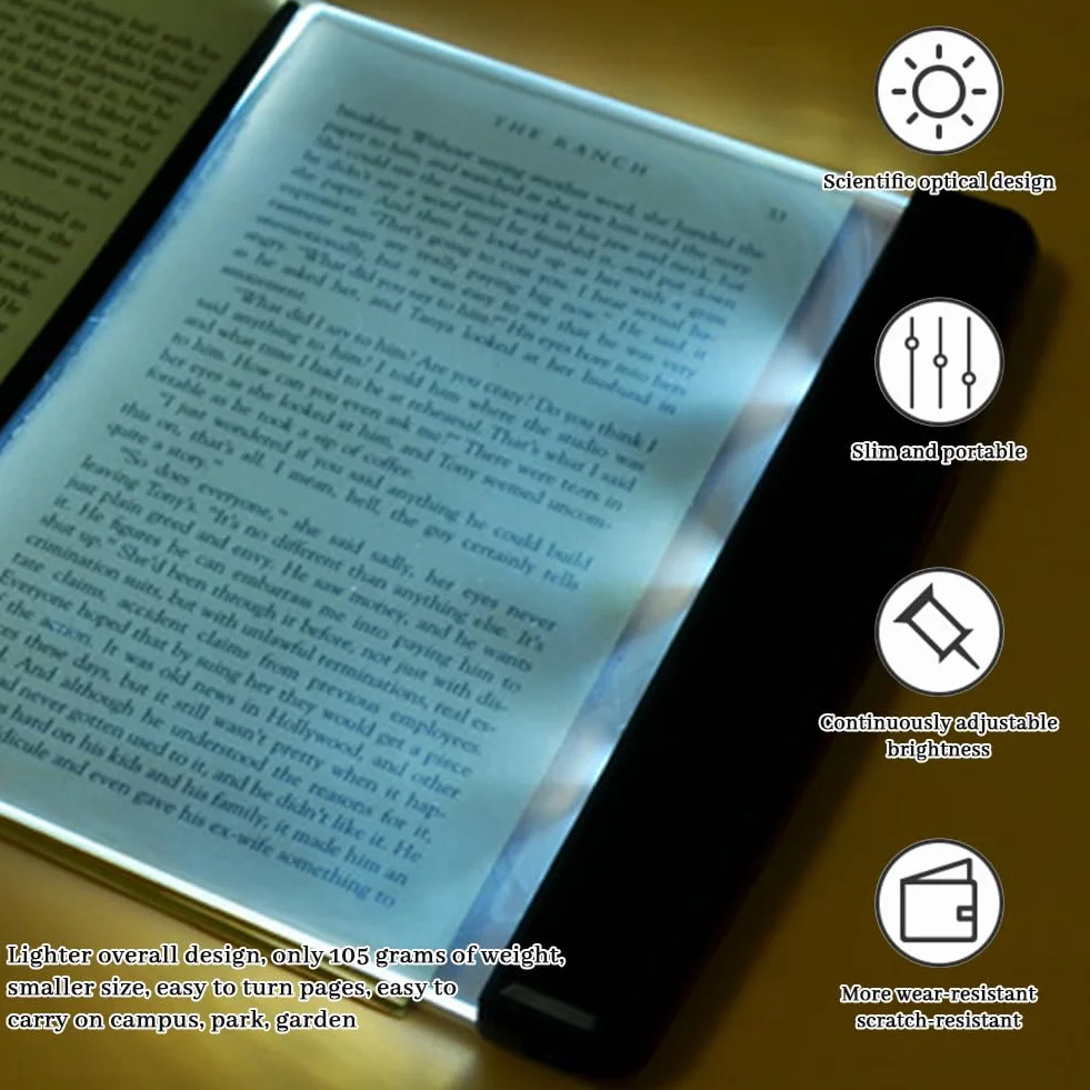 Luces Planas LED para Libros, Lámpara de Lectura de Panel Protección Ojos