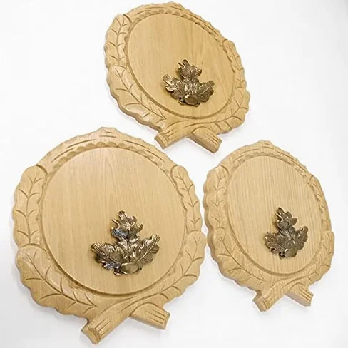 GTK Oferta 3 placas de cuña talladas de roble claro AF 19 cm con 3 hojas de roble, portada grande, tabla cuña, tabla de especias, cartel trofeo.