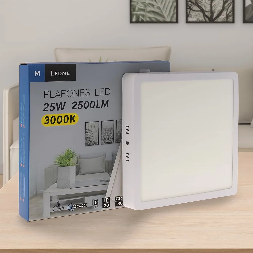 Ledme Panel de Superficie Serie Slim Cuadrado 25W 2500lm Luz Cálida 3000k IP20 Lámpara de techo