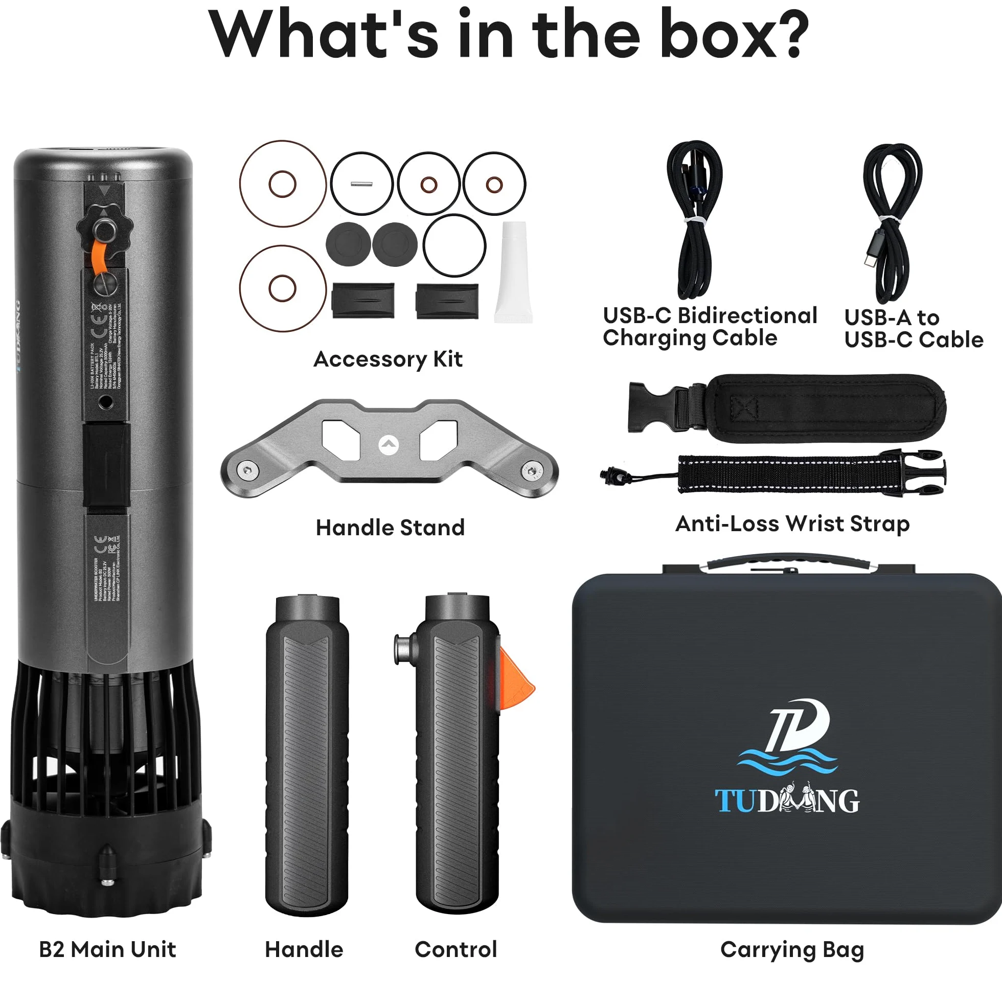 TUDIVING - Propulsión subacuática mejorada | Duración de la batería de 1 hora | Batería extraíble | IPX8 impermeable | Resistente al agua hasta 60 m | Scooter submarino con soporte de cámara de acción