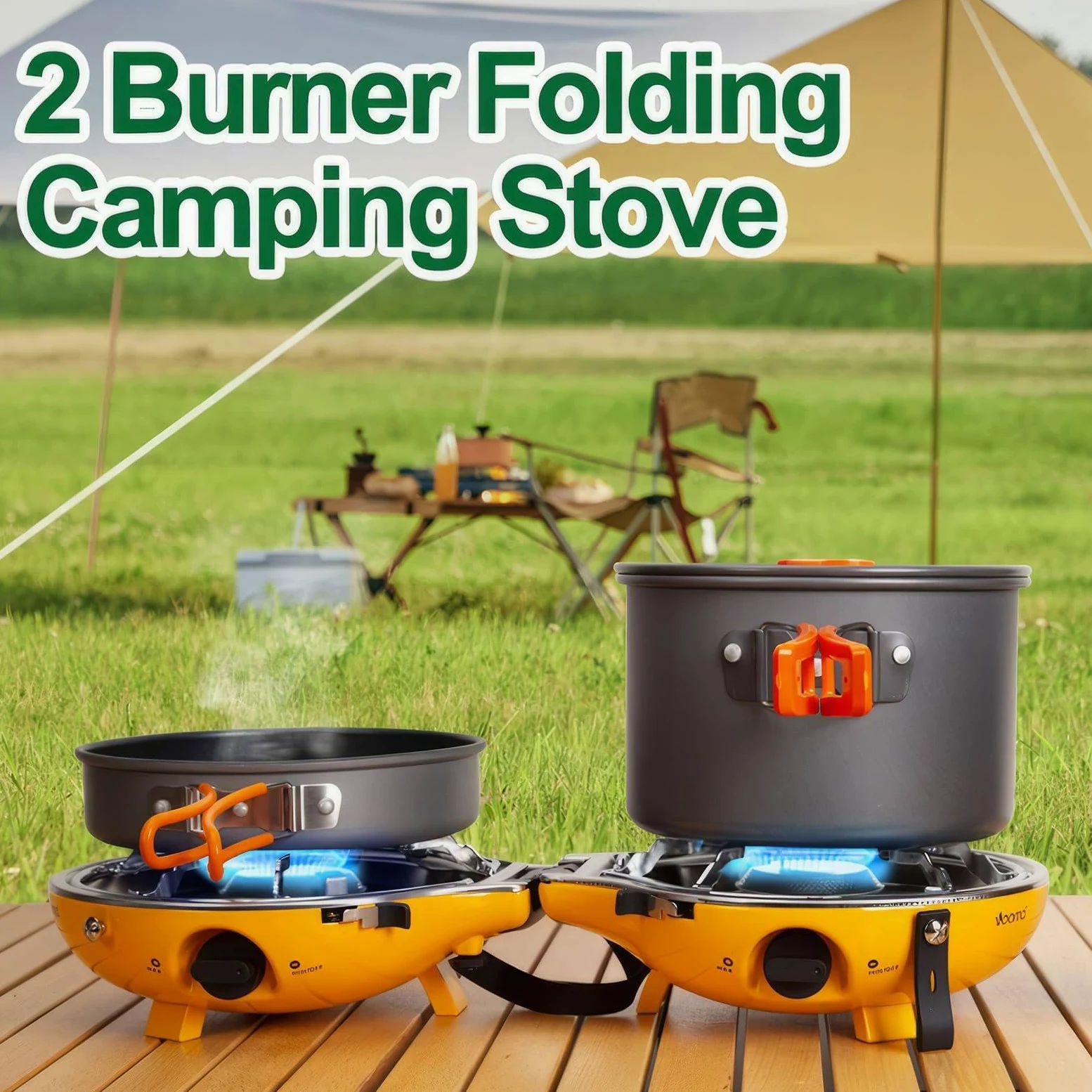 Estufa de camping portátil de gas de 17000 BTU con 2 quemadores ajustables e encendido piezoeléctrico, cocina al aire libre para senderismo, senderismo, picnic, fácil de usar, diseño ligero
