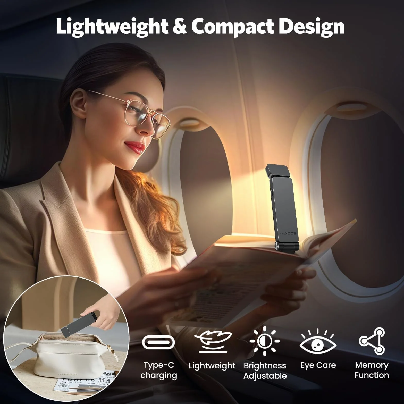 Lámpara de Lectura LED Recargable USB, 3 Colores y 3 Niveles de Brillo Ajustables, Protección Ocular