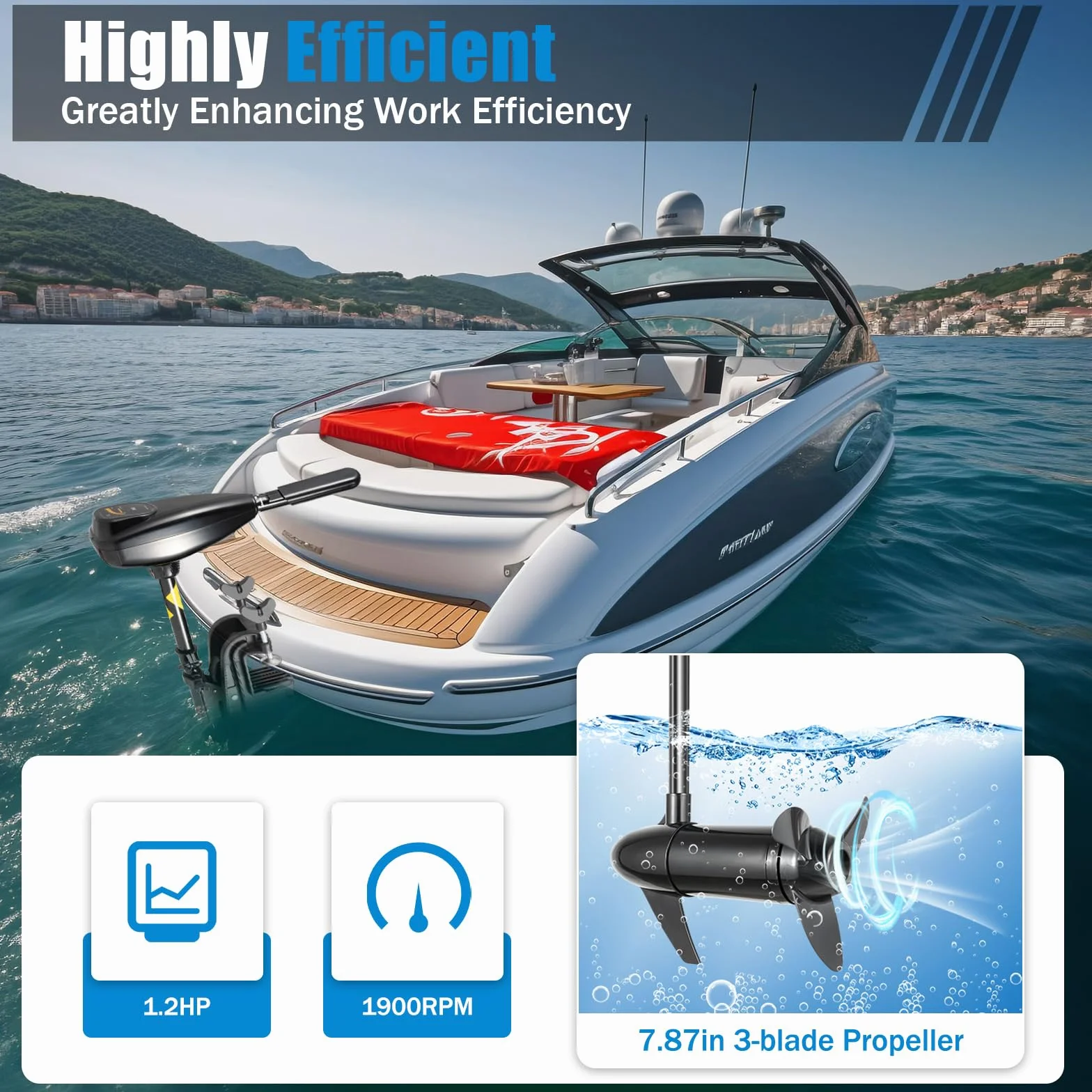 Motor fueraborda eléctrico 55LBS 800 W 12 V, motor fueraborda con 5 marchas hacia delante/3 marchas atrás y pantalla LCD, para botes hinchables, kayak, barco hasta 4 m