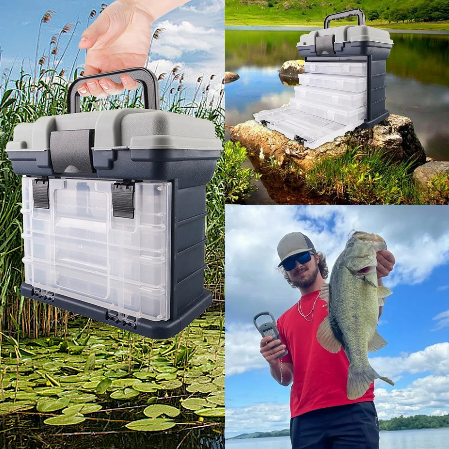 Caja de aparejos de pesca, organizador portátil de aparejos de pesca de ABS, múltiples compartimentos, almacenamiento de aparejos de pesca con 4 cajones, organizador de caja de aparejos, caja | ABS, múltiples compartimentos, almacenamiento de aparejos de
