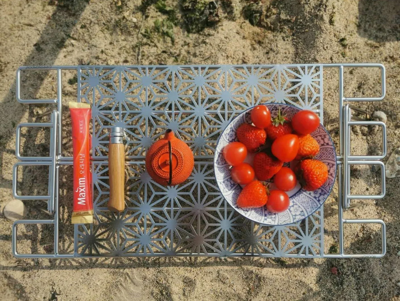 camping moon Parrilla para fogatas Takibi de acero inoxidable 304, 50 x 13 cm, con patas cortas extraíbles y bolsa de transporte MTG-TSC
