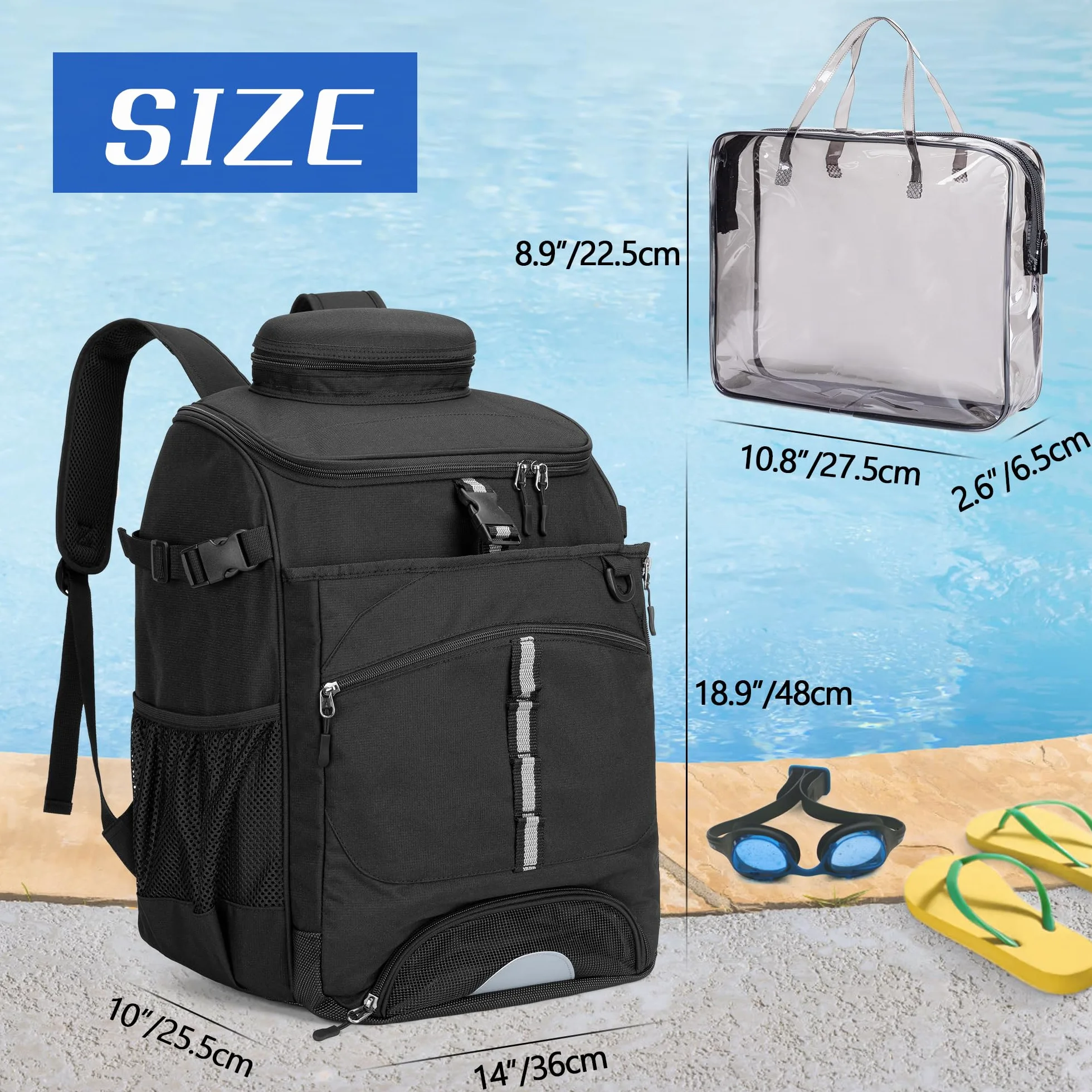 GOBUROS Mochila de natación, Bolsa de natación con Bolsa Transparente de PVC Adicional y Espacio Separado para Zapatos para Nadar