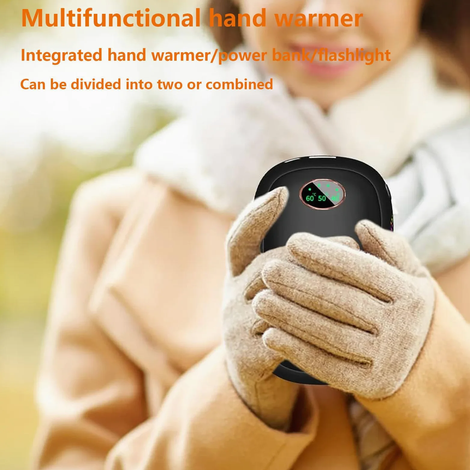 Calentadores de Manos eléctricos Recargables, Paquete de 2, 10 000 mAh, Calentadores de Manos para Acampar, USB-C Dividido, 10 Horas de Calidez, 3 Niveles de Calor hasta 140 ℉, reg