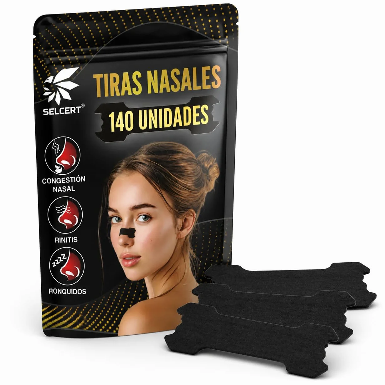Tiras Nasales Antirronquidos x140 Dilatador Nasal Negro para Dormir Deporte Congestión Nasal
