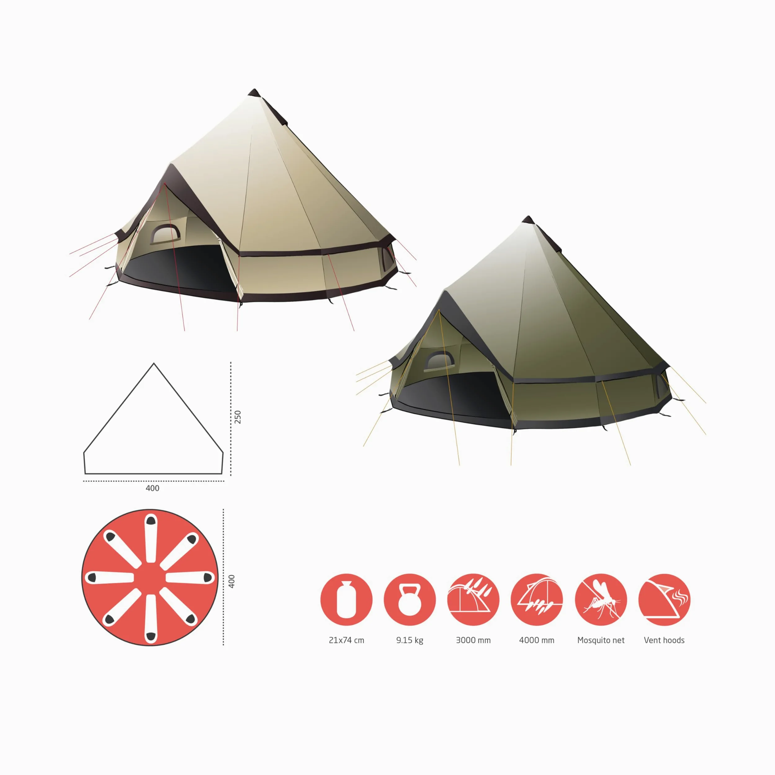 Grand Canyon Indiana - Tienda de campaña piramidal para personas Tipi para grupos, camping, exteriores, tamaños glamping
