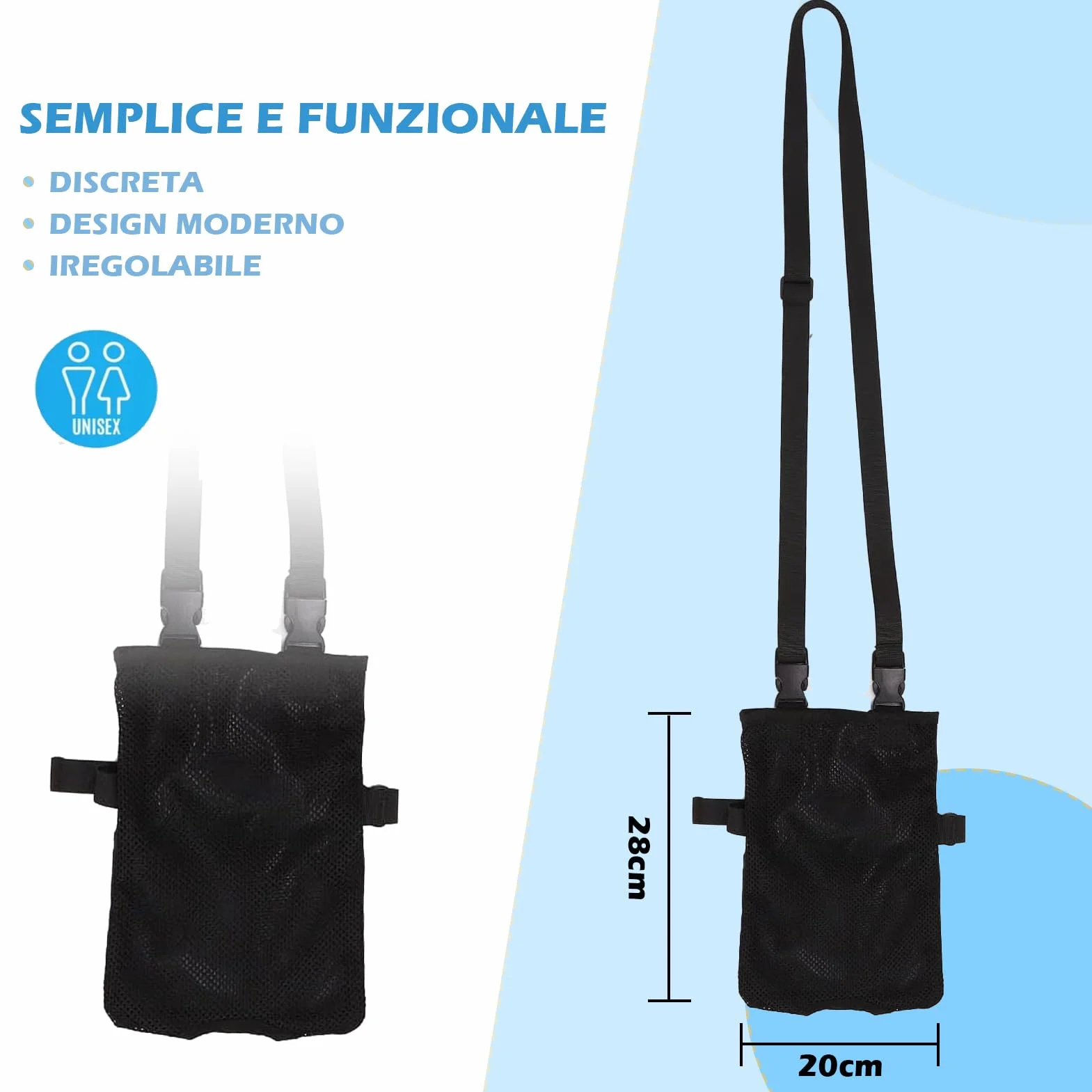 Bolsas para catéter universal, soporte elástico, correa de hombro ajustable (Negro)