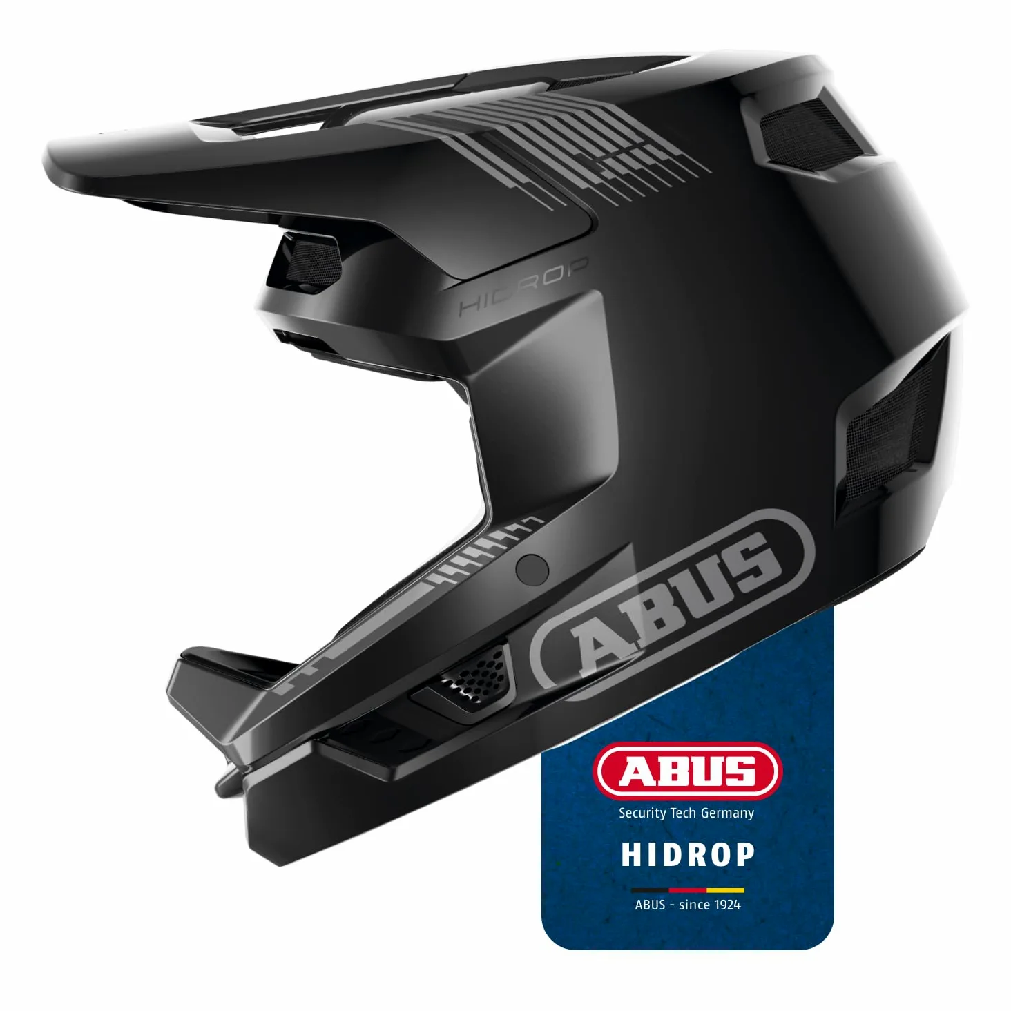 ABUS Casco Downhill HiDrop, Fullface, Muted Black, Talla L | Casco de bicicleta certificado ASTM con carcasa ABS para MTB, Downhill, Enduro y Bikepark, adultos y jóvenes