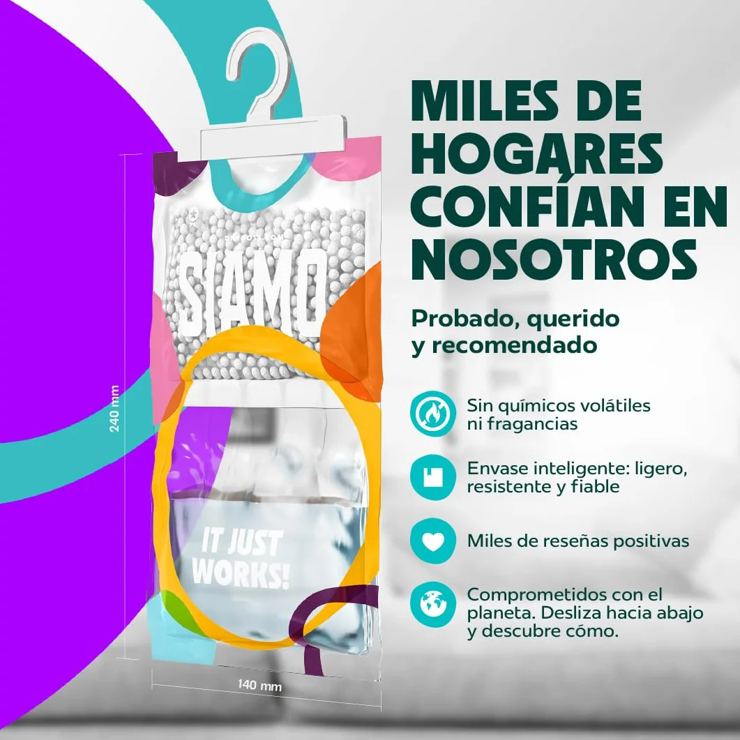 Pack x 5 Bolsas Antihumedad Deshumidificador Colgante para Armarios Garaje Trasteros Autocaravanas