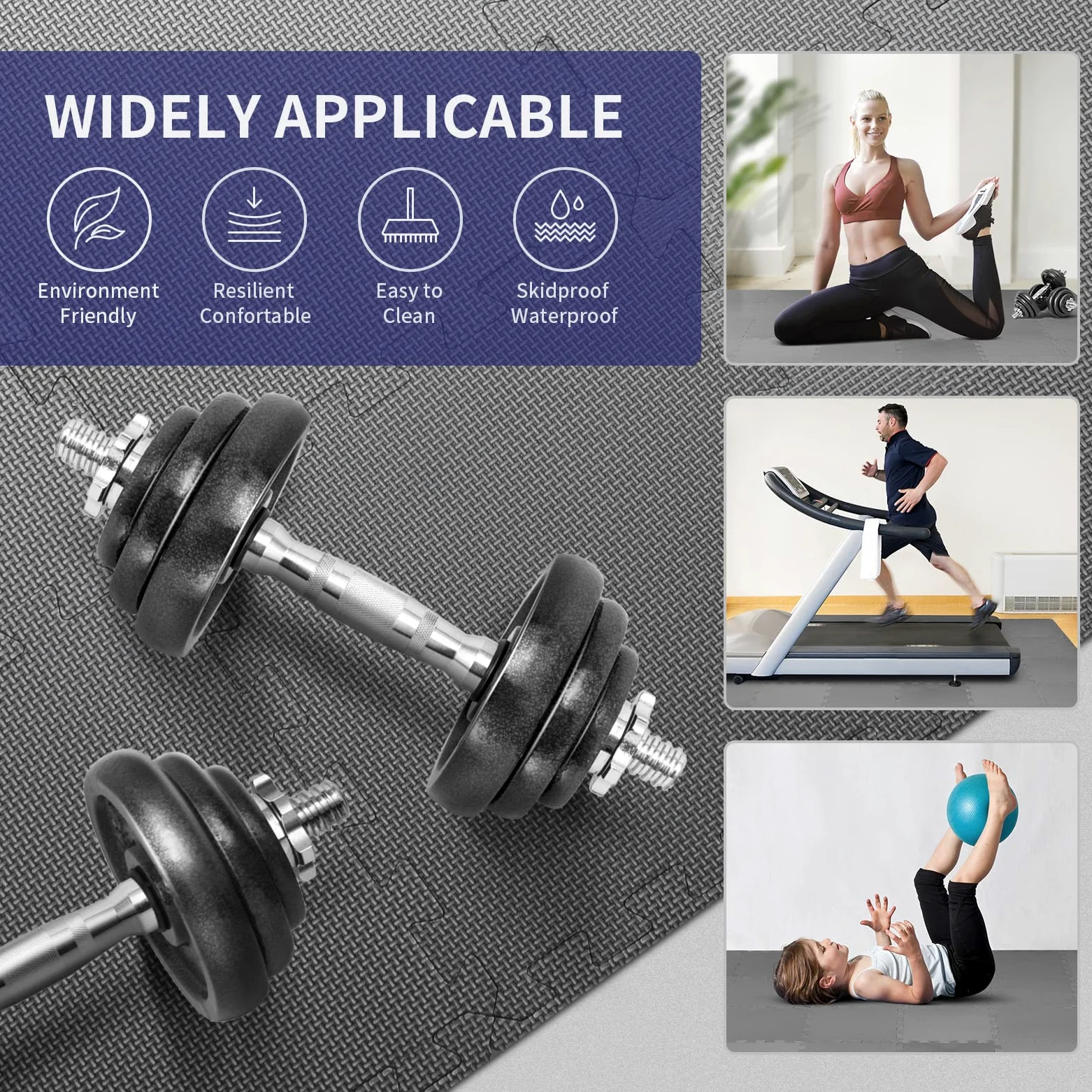 Esterilla Fitness Puzzle para Suelo de Gimnasio, 30x30cm, 24 Piezas, 2.07m², EVA Esteras Protectoras, Tatami para Pisos