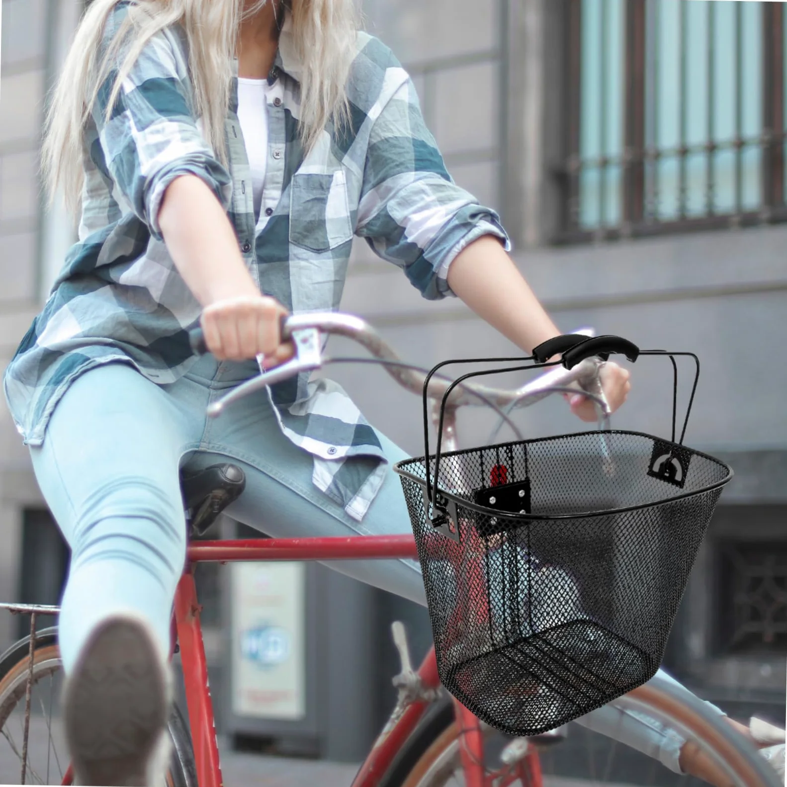 UPKOCH Cesta de Bicicleta Desmontable de Hierro y Plástico Negro | Uso Exterior, Estable y Resistente, Diseño Portátil, Compatible Manillar Delantero