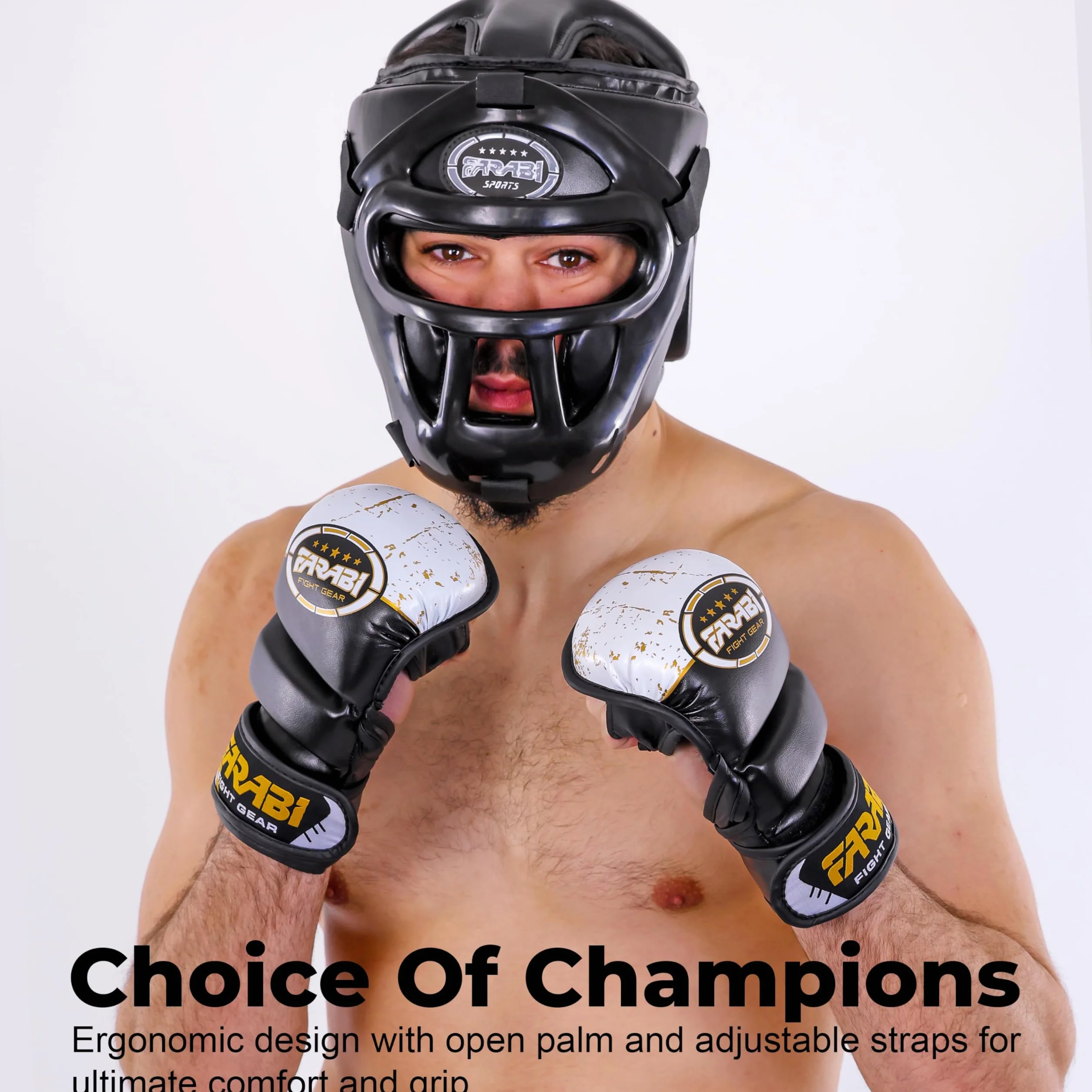Farabi Sports Guantes MMA con Soporte de Muñeca Ajustable, Palma Abierta para Muay Thai y Entrenamiento
