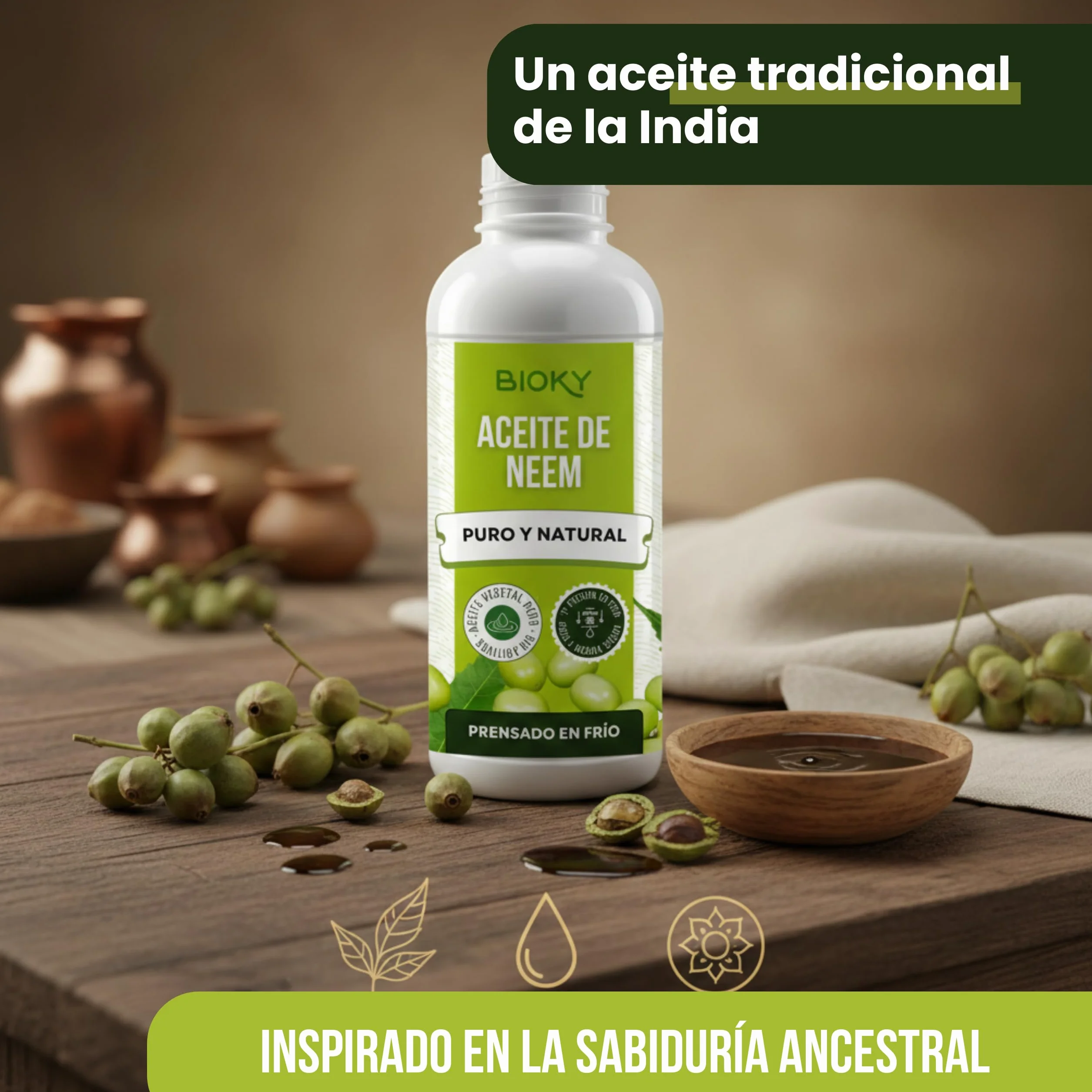 Aceite de Neem Puro 1 Litro - 1ª Presión en Frío, 100% Natural