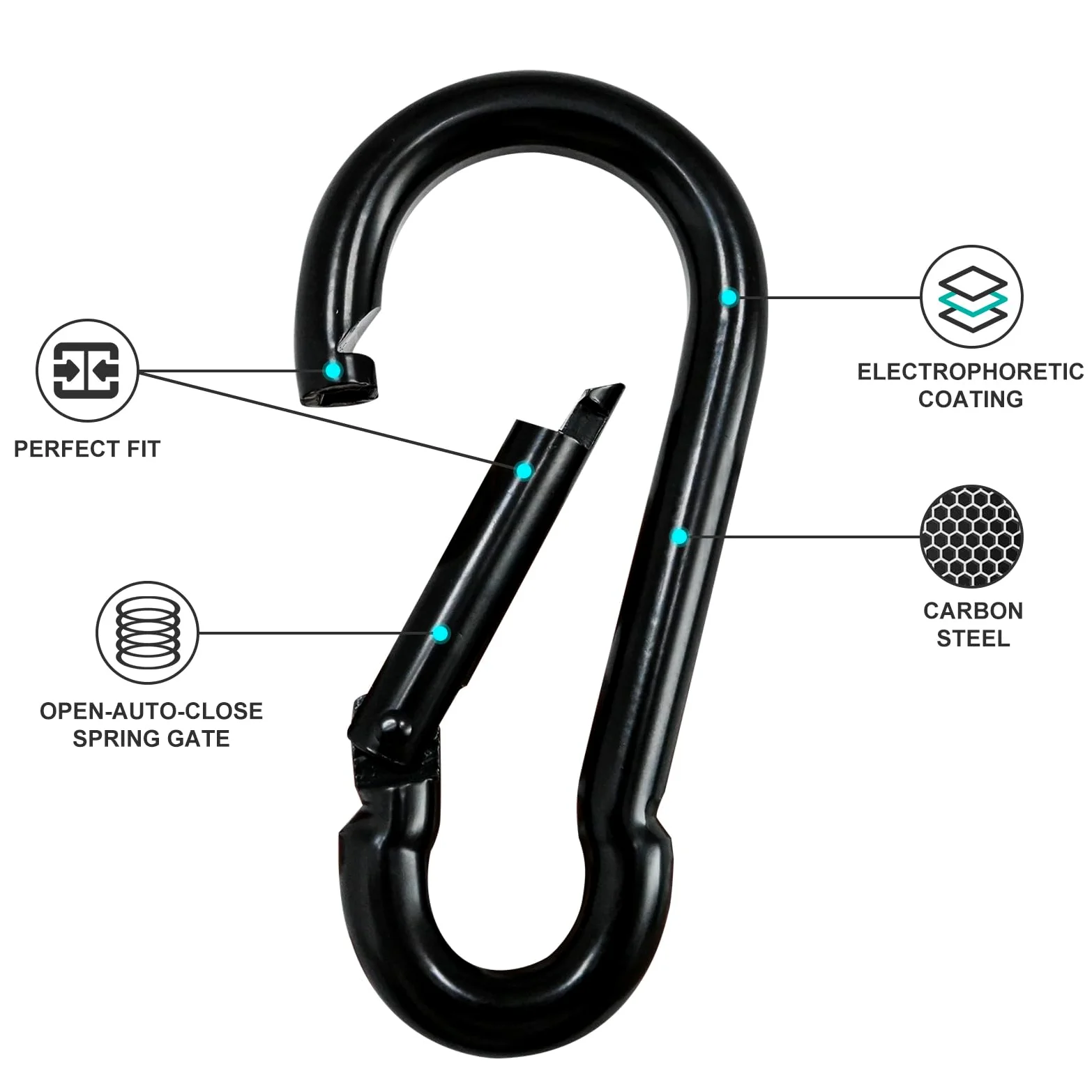 KINLINK Paquete de 25 mosquetones de acero al carbono negro, gancho de resorte resistente de 1.97 pulgadas, pequeños clips de caribeener para acampar al aire libre, columpio, hamaca, senderismo, pesca
