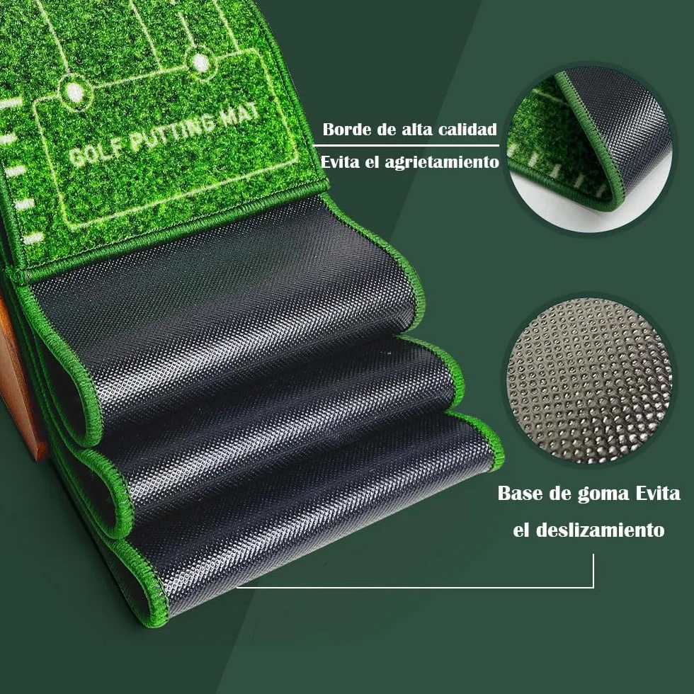 Alfombra de Golf para Putting con Retorno Automático de Bola, Entrenador de Madera Premium