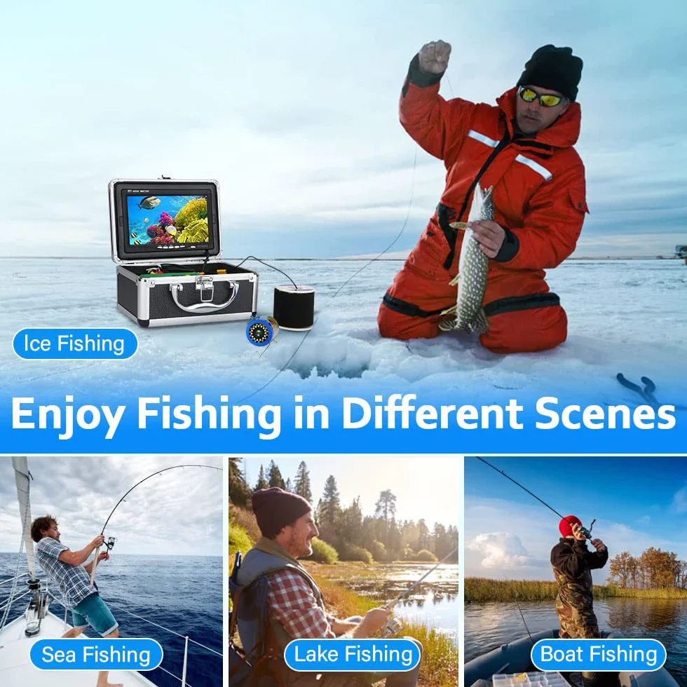 Cámara de Pesca Submarina con Buscador de Peces de 7 Pulgadas Cámara de Pesca HD 1000TVL Impermeable 15M Sonda de Pesca para Pesca en el mar, Pesca en Hielo, Pesca en Barco