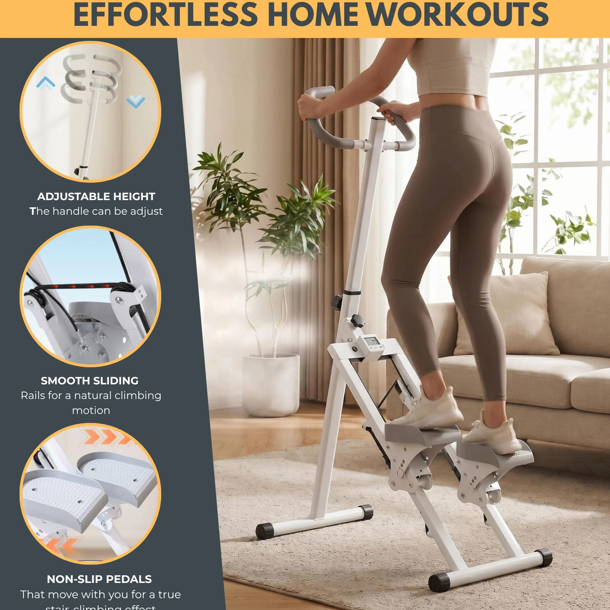 Máquina de Escalada Fitness Plegable con Pantalla LCD, Escalador Cardio para Casa con Resistencia Ajustable, Manillar y Pedales, Máquina de Ejercicio para Piernas, Glúteos, Brazos y Abdomen